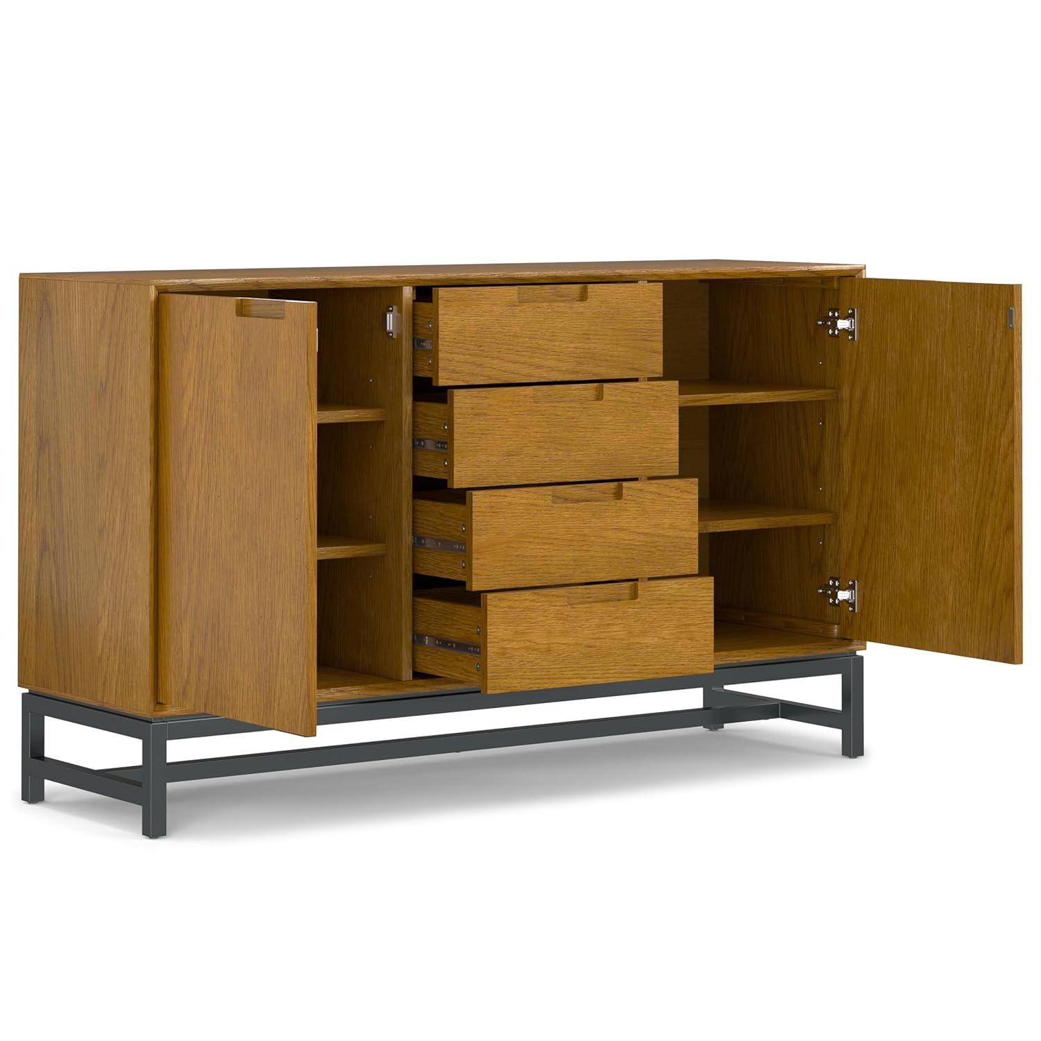 Simpli Home Banting 60"W Solid Wood Industrial 2-Door Sideboard Buffet with 4 Center Drawers