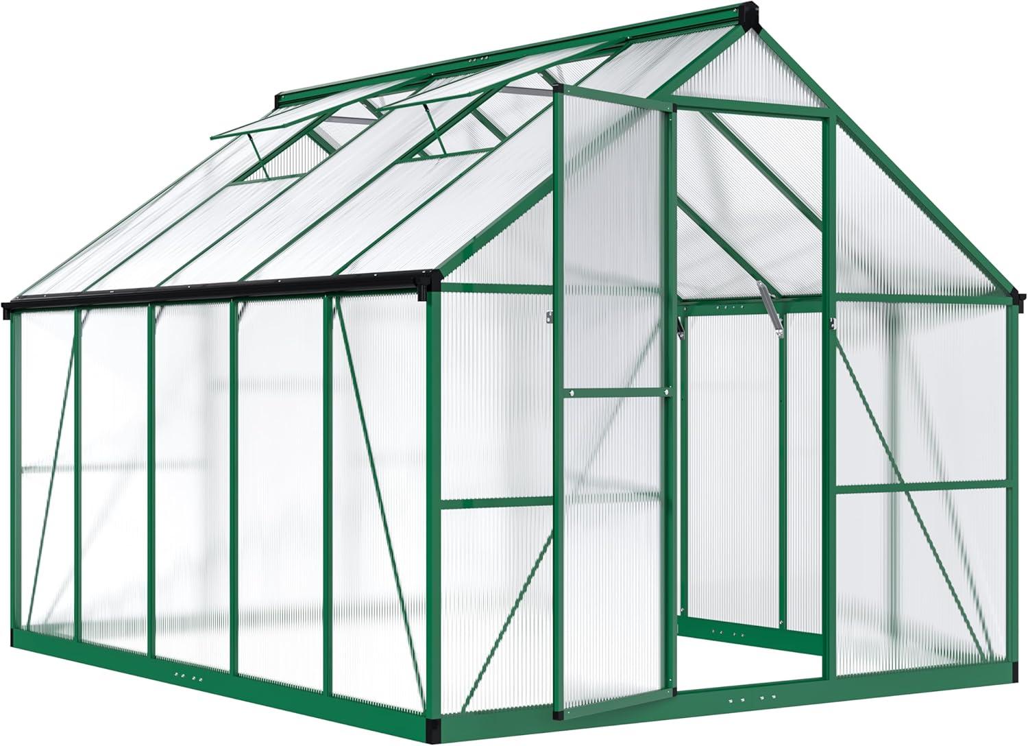 8x10 FT Green Polycarbonate Walk-In Greenhouse with Aluminum Frame