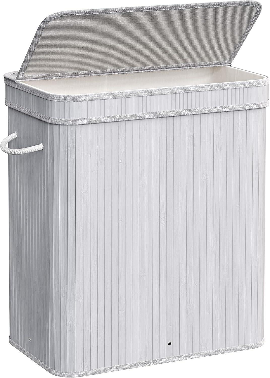 100L Laundry Hamper with Lid Bamboo Laundry Basket with Liner Bag Foldable Storage Hamper with Handles Gray
