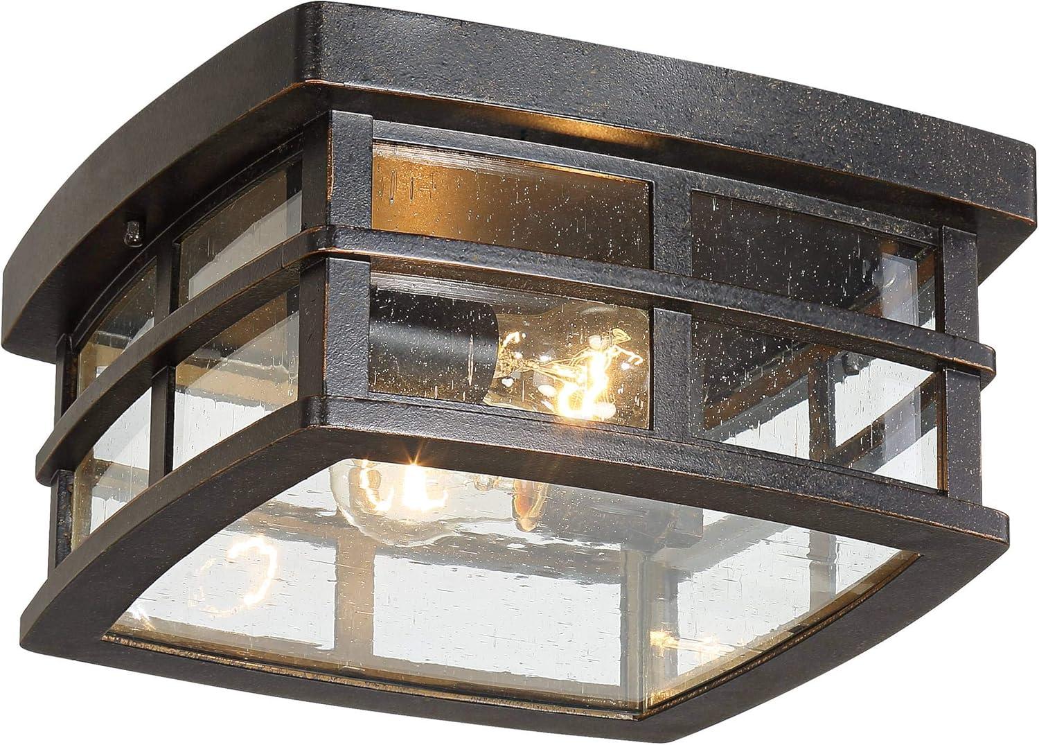 John Timberland Mission Flush Mount Outdoor Ceiling Light Fixture Oil Rubbed Bronze 12" Clear Seedy Glass for Exterior House Porch Patio Deck