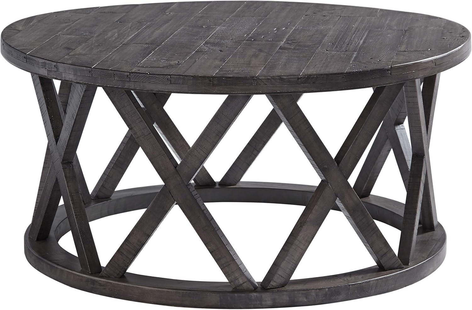 Sharzane Coffee Table Grayish Brown - Signature Design by Ashley: Distressed Rustic Cocktail Table, Wood Legs