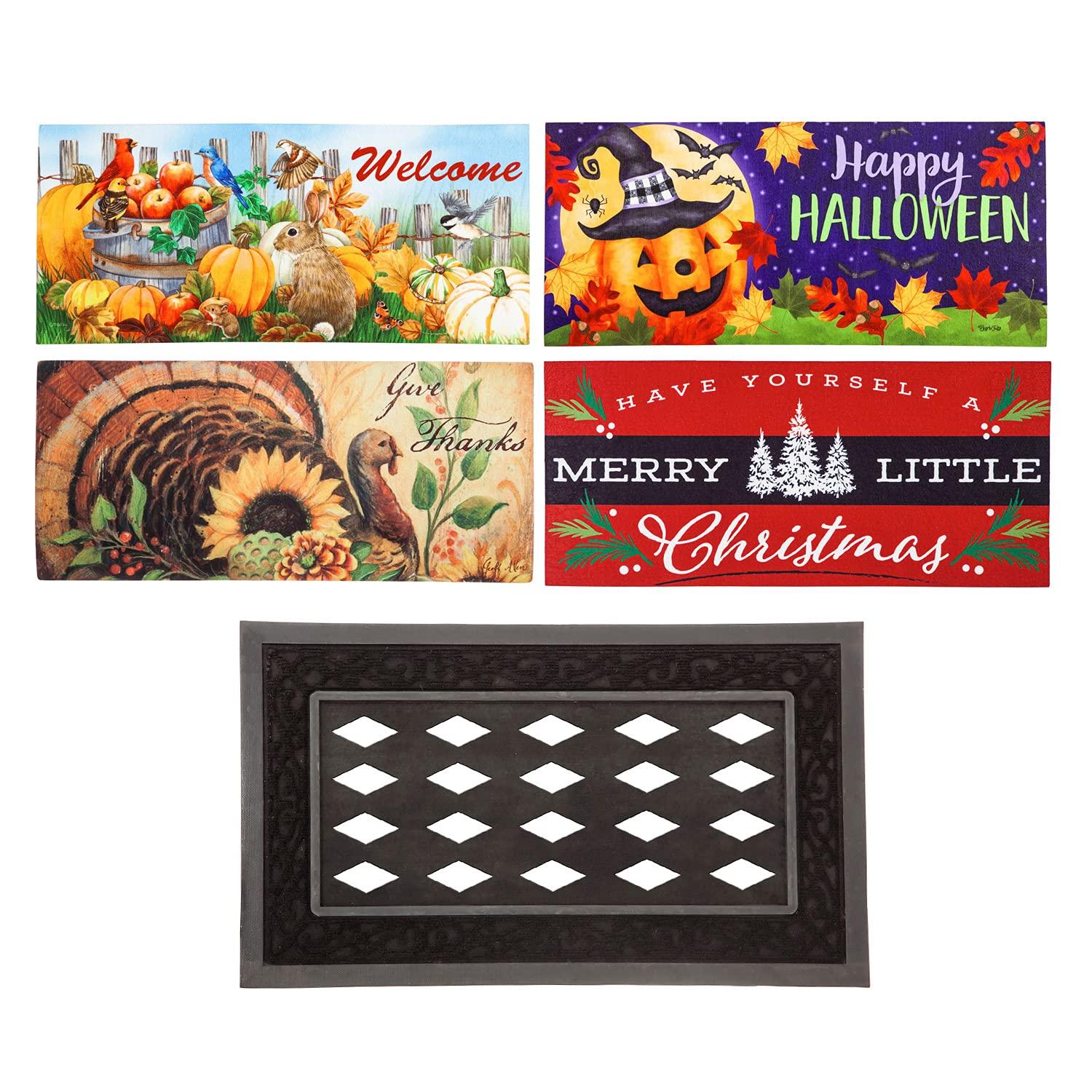 Evergreen Enterprises, Inc Sassafras Fall Holiday Set of 5 20"x10" Door Mats with Rubber Display Frame, Collection #2