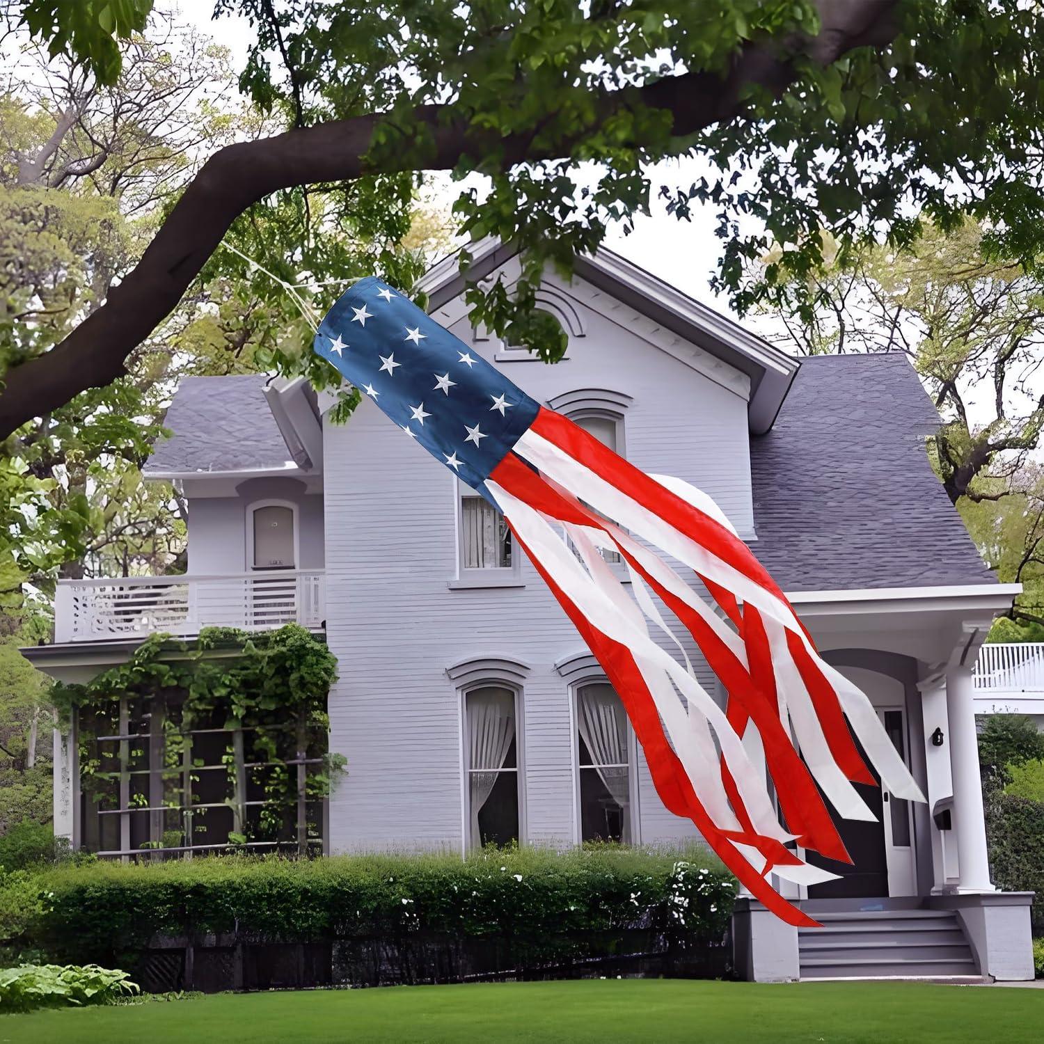 4th Of July Decorations,40 Inch American Windsock Heavy Duty,Patriotic Fourth Of July Outdoor Decor, American Flag USA Windsock With Embroidered Stars,Red White And Blue Decor For Memorial Day,Outside