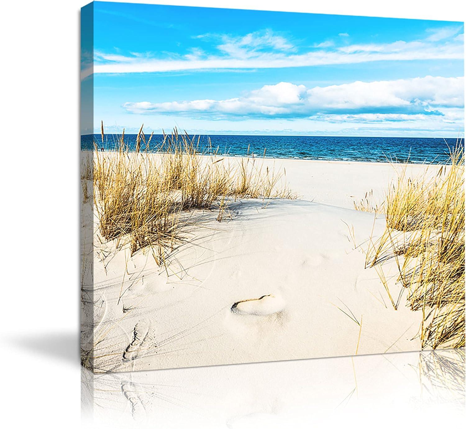 Beach Pictures Wall Art for Bathrooms Canvas Framed Seacoast Theme Wall Decor for Bedroom Modern Bathroom Coastal Pictures Wall Decor for Kitchen Home Ocean Artwork for Wall Decoration Size 14x14