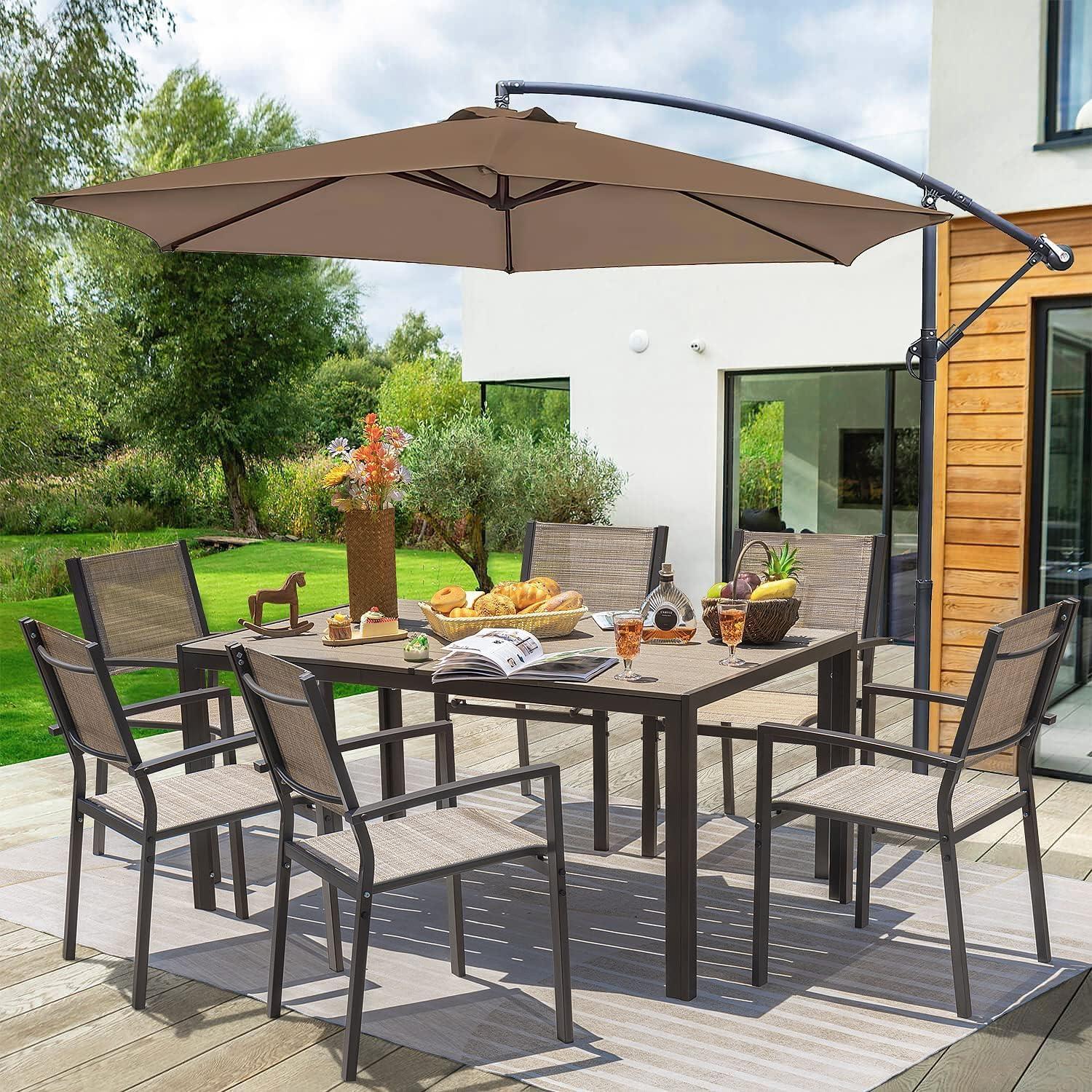 Brown Rectangular Metal and Textilene Outdoor Dining Set