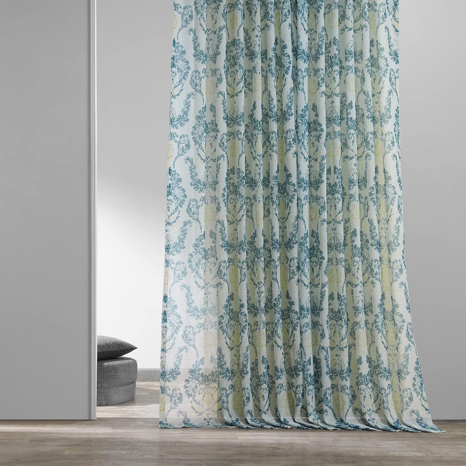 Terrace Teal 84" Sheer Faux Linen Window Panel