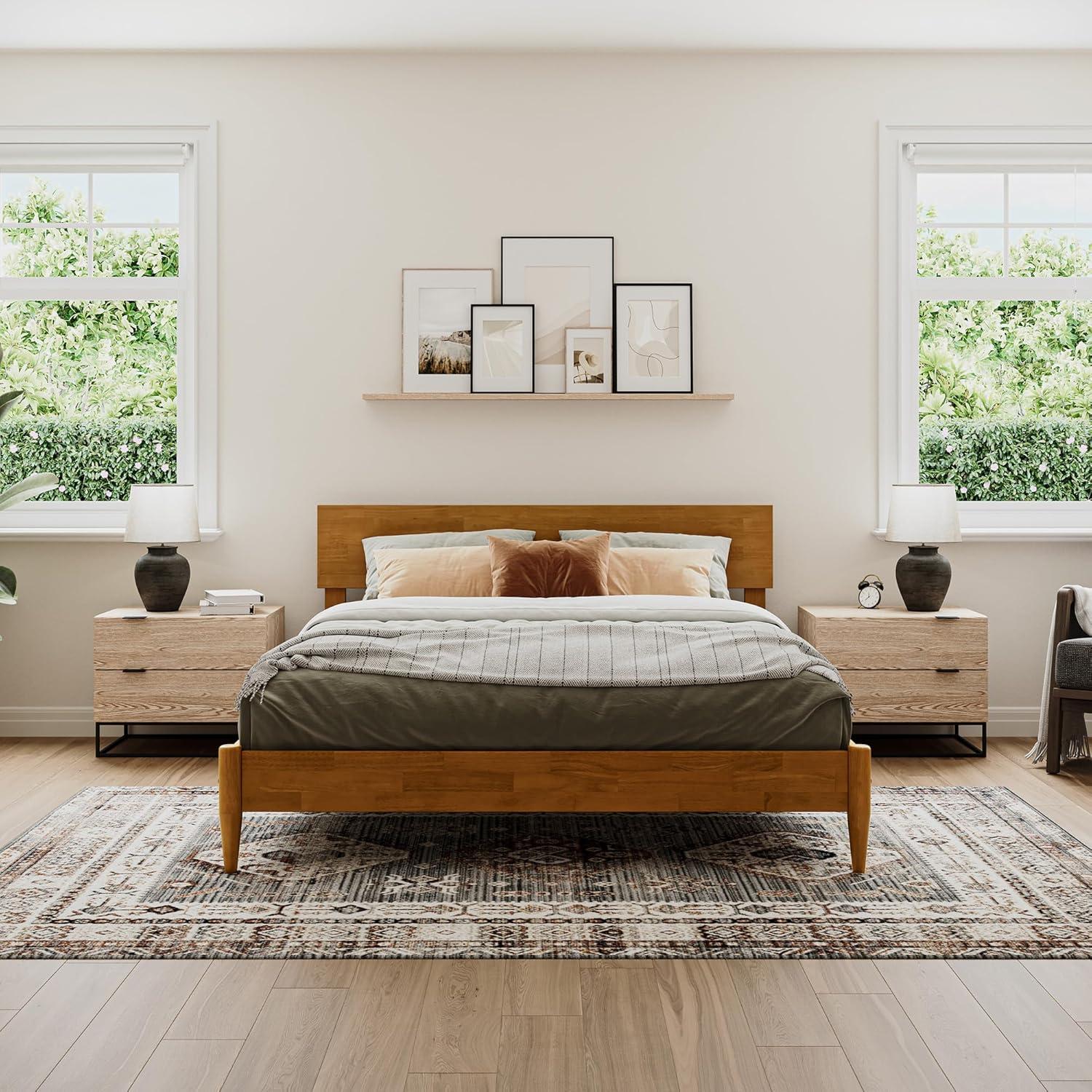 AFI Aria Queen Modern Solid Wood Low Profile Platform Bed, Light Toffee