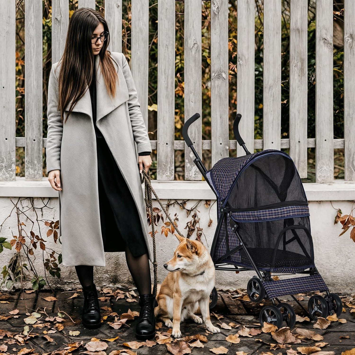 Magshion Pet Stoller Dog Cat Stoller Comfortable Lightweight Stroller With Adjustable Canopy