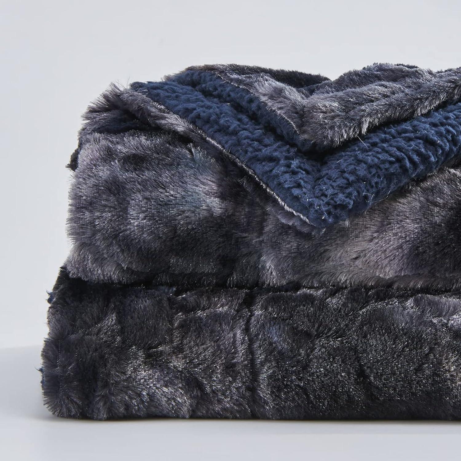 PAVILIA Tie-Dye Faux Fur Throw Blanket, Furry Fuzzy Fluffy Shaggy Plush Warm Reversible Thick for Bed Couch Sofa