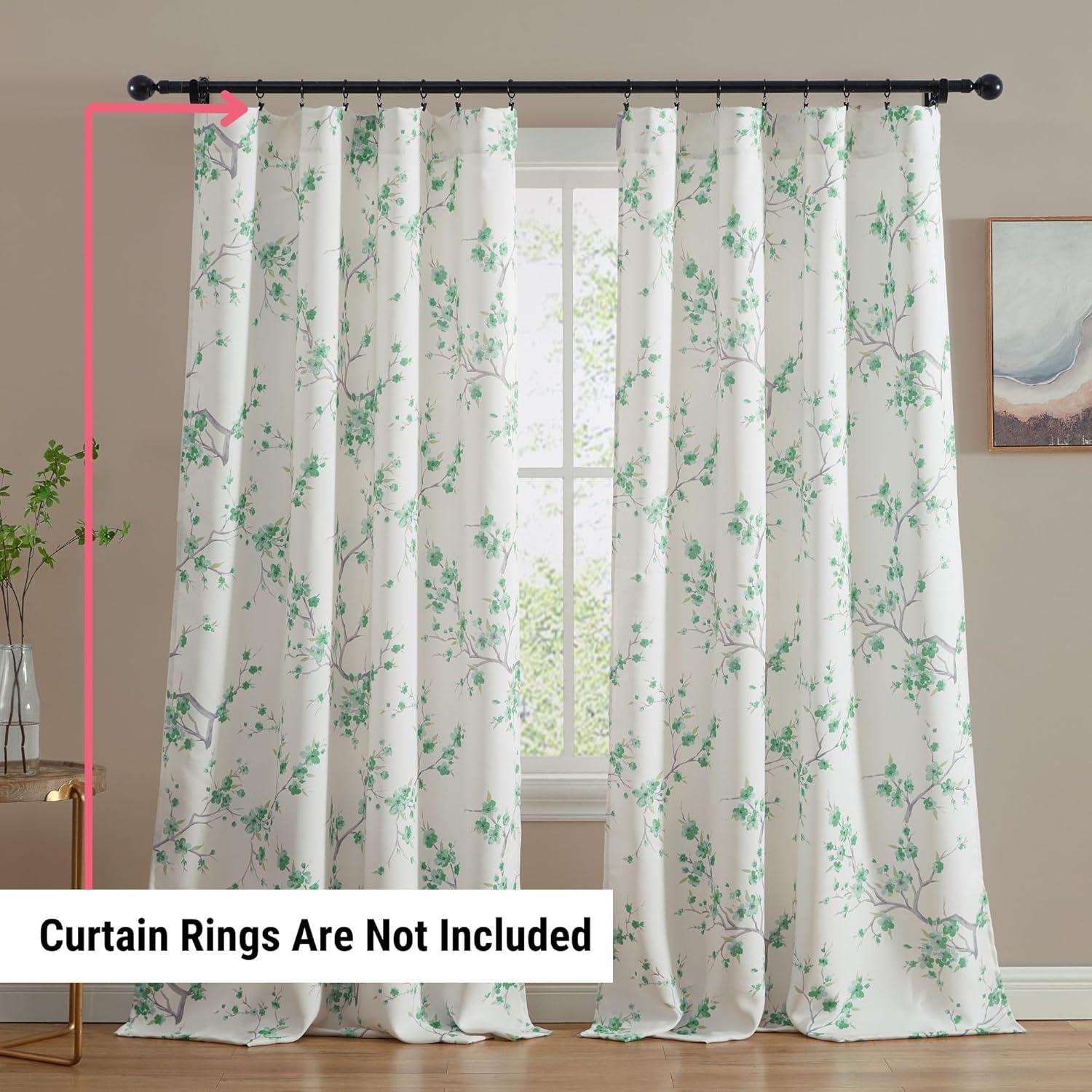 THD Mid-Century Seafoam Green Floral Room Darkening Curtains, 104 x 84 in