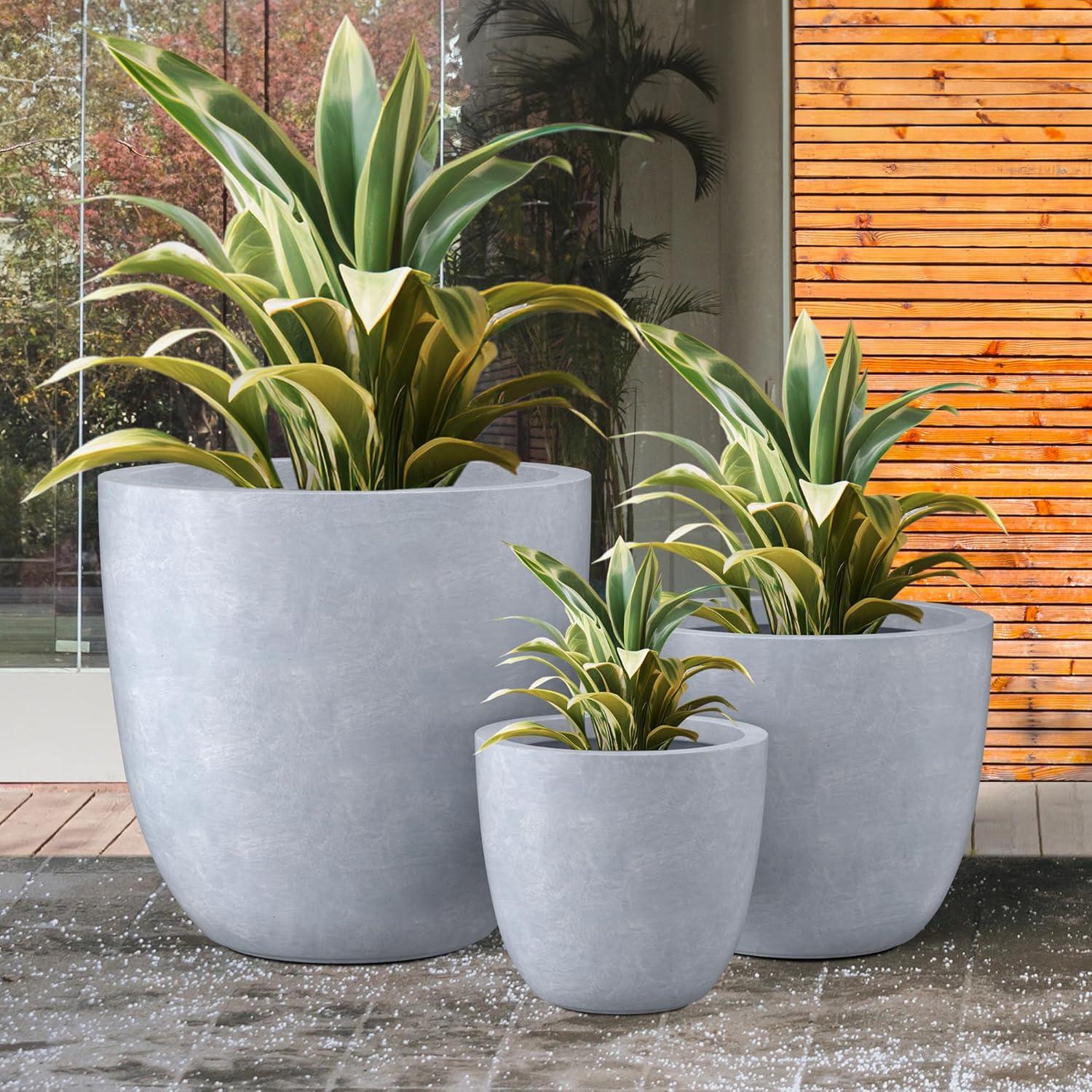 Set of 3 17" Kante Seamless Concrete Planters for Patio & Garden - Rosemead Home & Garden, Inc.