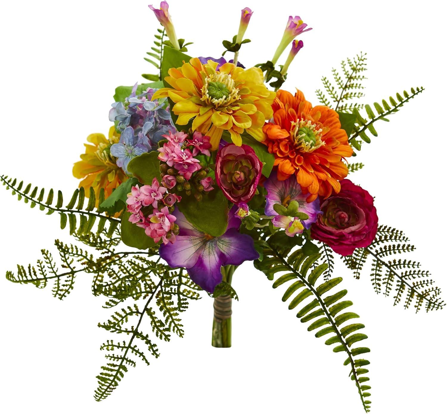 Nearly Natural 13" Artificial Mixed Flowers Bush (Set of 2)