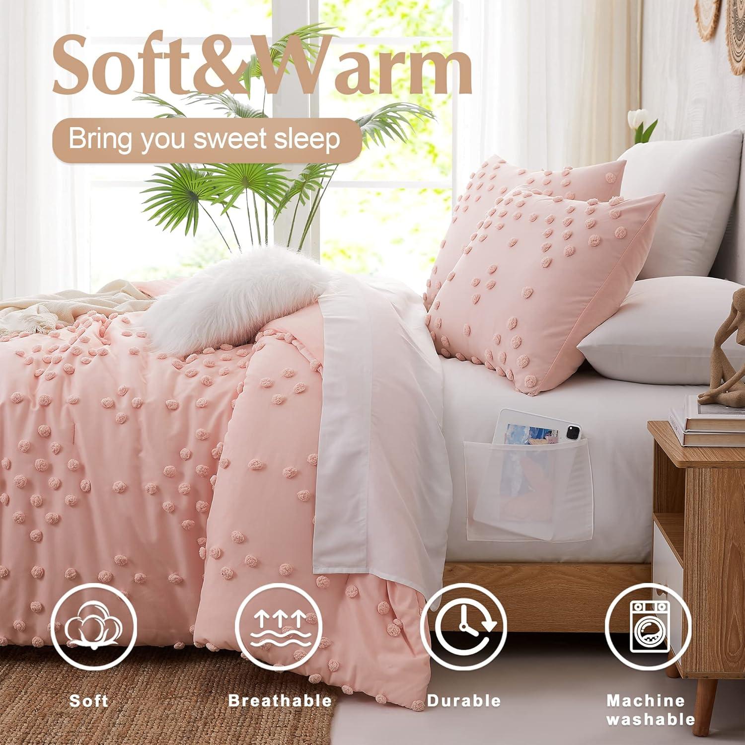 Pink Twin Pom Tufted Microfiber Bed in a Bag Set