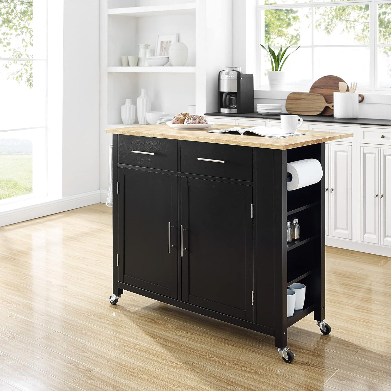 Crosley Furniture Savannah Wood Top Drop Leaf Kitchen Island/Cart in Black