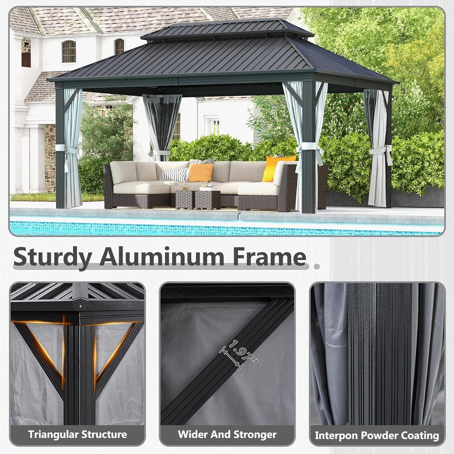 Edrosie Inc Aluminum Patio Gazebo  with Curtain and Netting