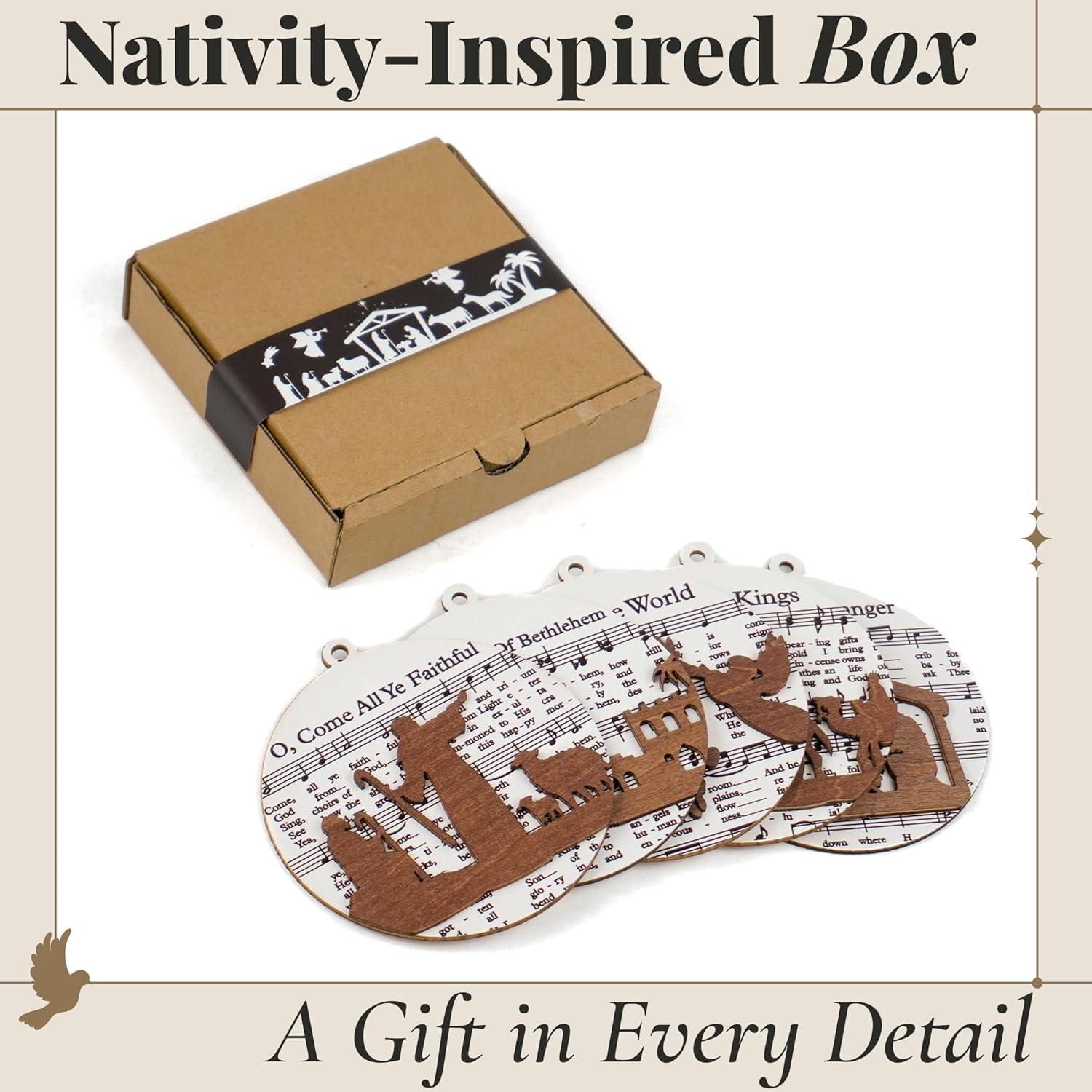 5 Pcs Wooden The Nativity Story Ornaments Set, Christian Religious Gifts for Women, Kids, Valentines Day Gifts for Mom, Merry Christmas