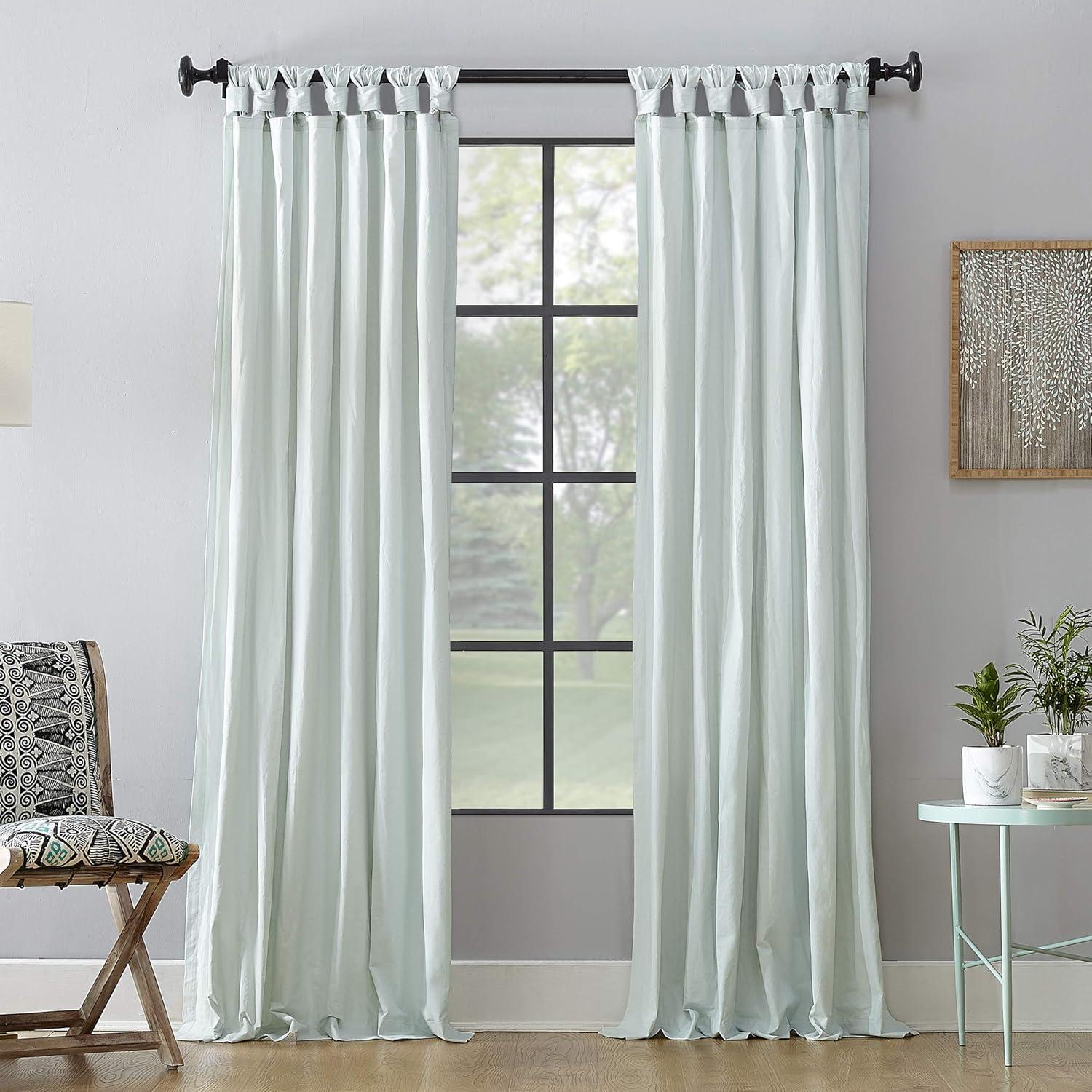 52"x95" Archaeo Light Filtering Washed Cotton Twist Tab Curtain Panel Green: Modern Window Treatment, Indoor Use