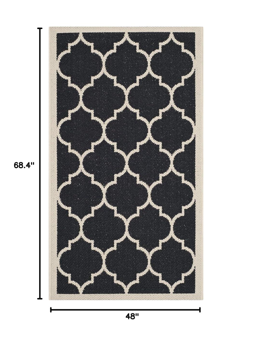 Courtyard CY6914 Power Loomed Indoor/Outdoor Area Rug - Black/Beige - 4'x5'7" - Safavieh.