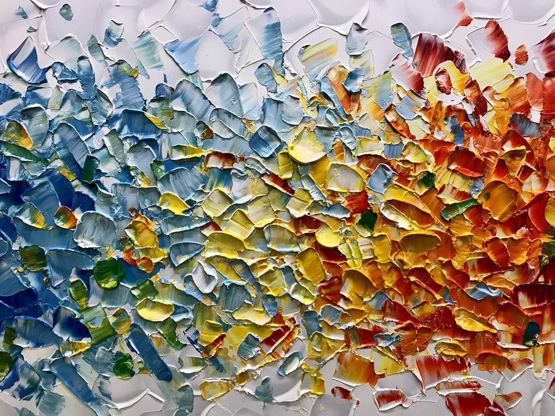 AMEI Art,24X48Inch Hand-Painted On Canvas Colorful White Background Abstract Oil Paintings Multi Color Wall Art Wood Inside Framed Ready to Hang
