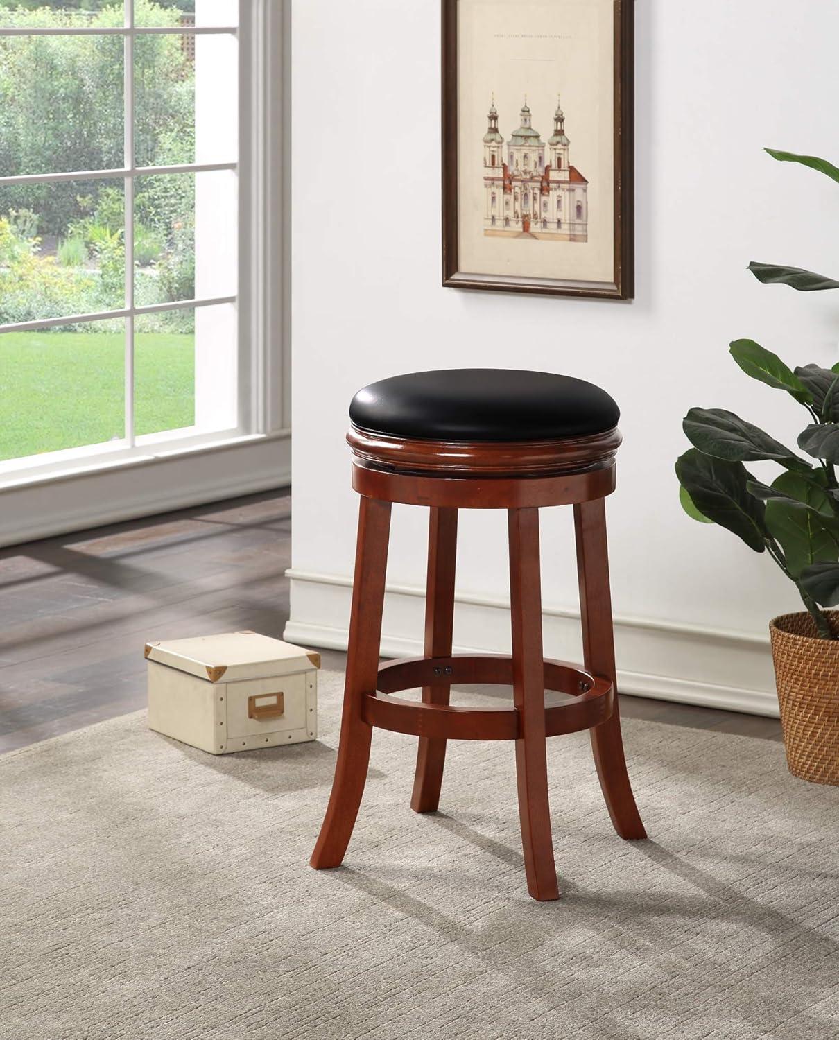 Cherry 30" Backless Swivel Wood Bar Stool with Leather Seat