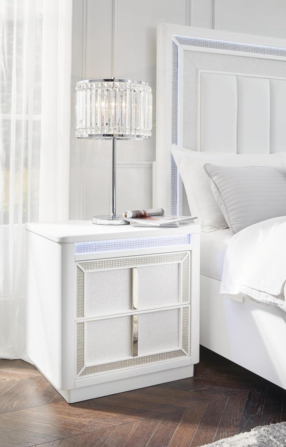 Signature Design by Ashley Chalanna Nightstand with LED Lighting and USB Charging, White