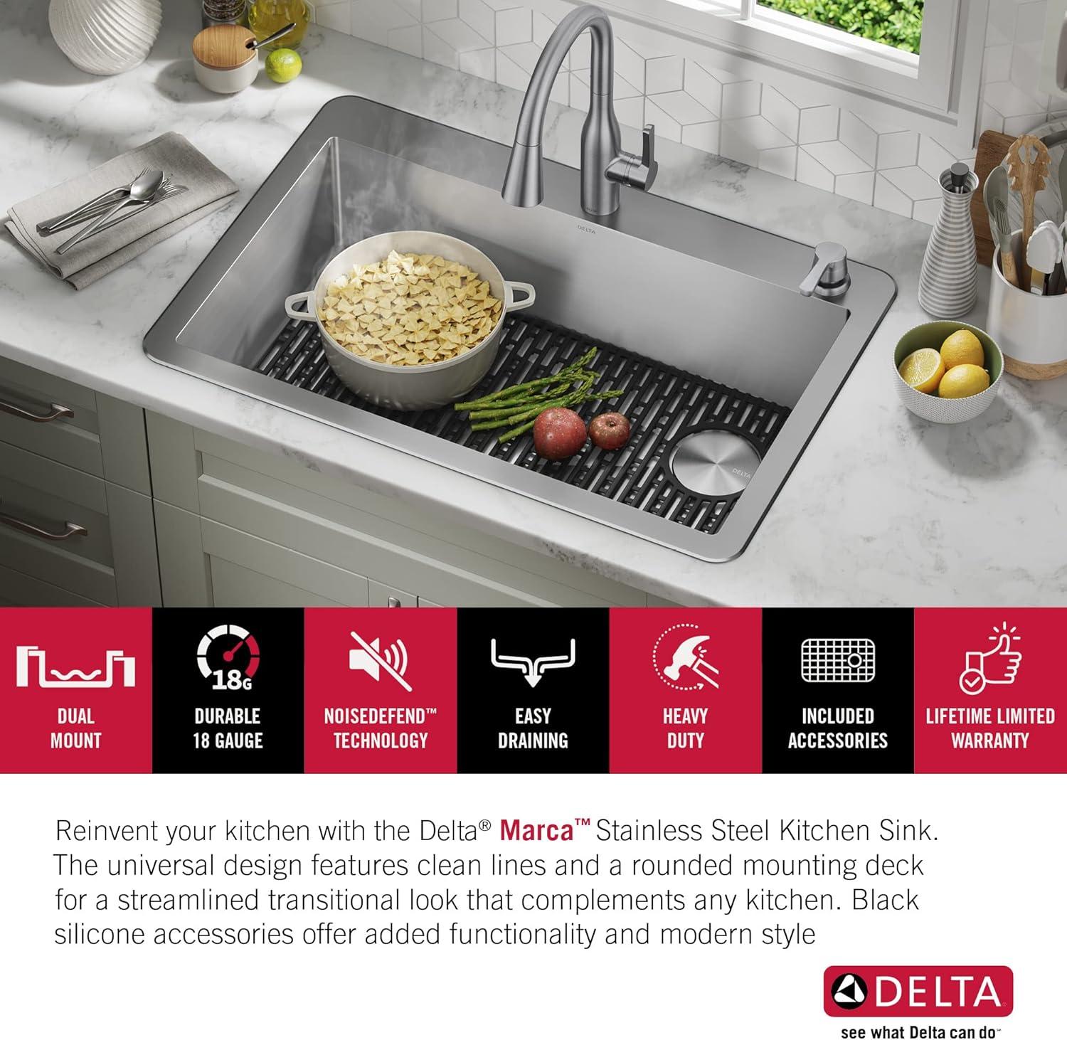 Delta Marca™ Drop-In Undermount Stainless Steel Single Bowl Kitchen Sink with Accessories