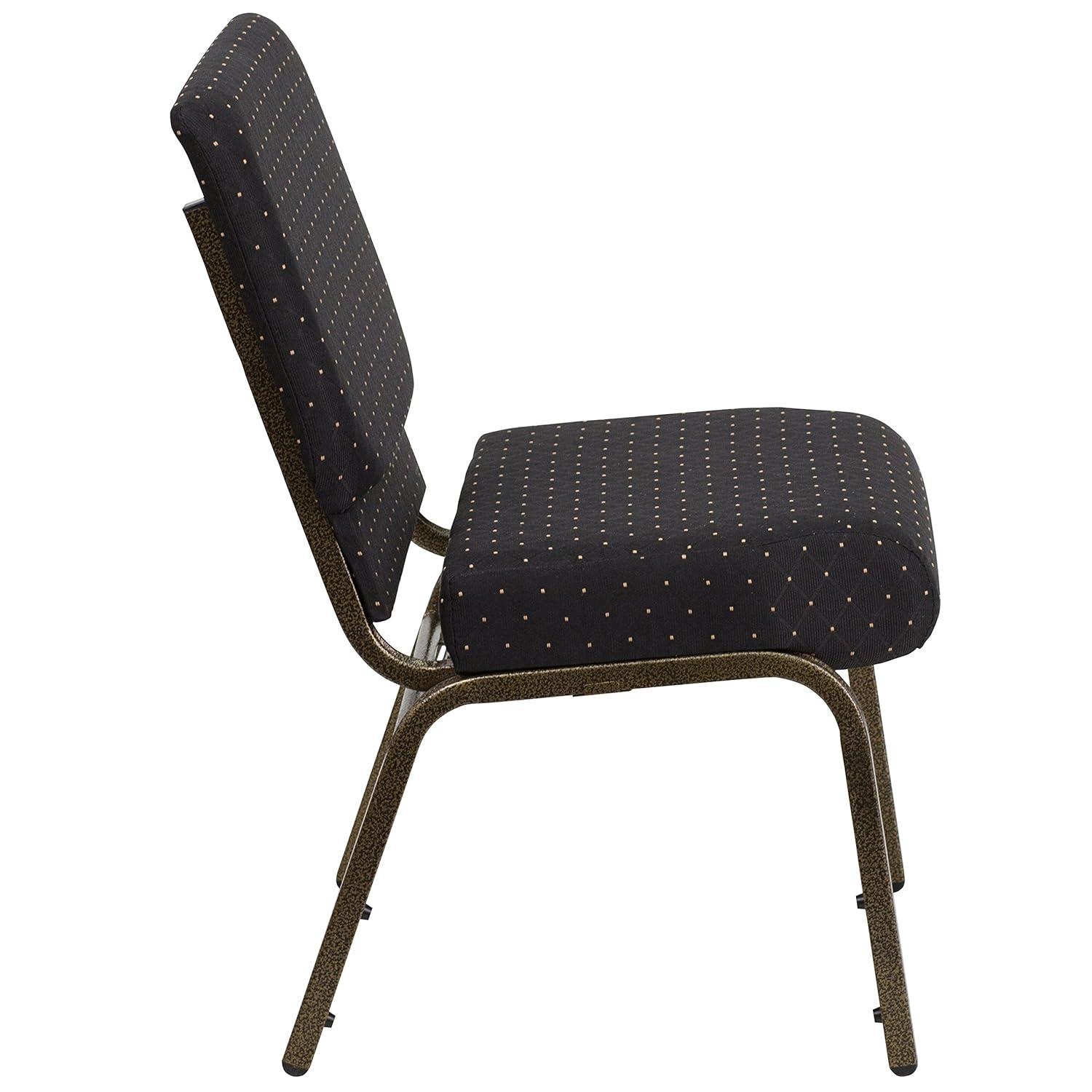 Flash Furniture HERCULES Series Fabric Church Stacking Chair Black Dot Patterned/Gold Vein Frame 4