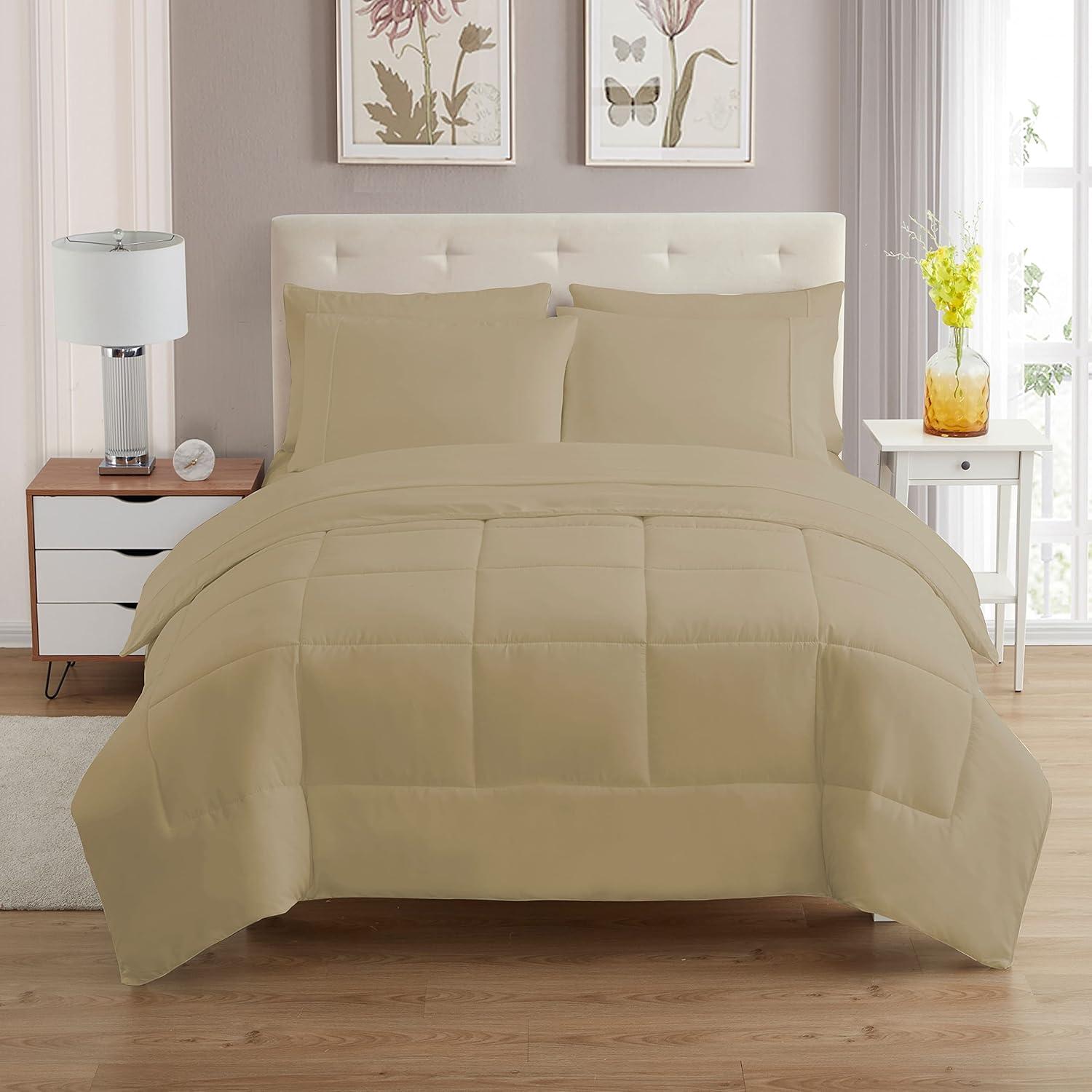 Taupe Queen 7-Piece Microfiber Down Alternative Bed Set