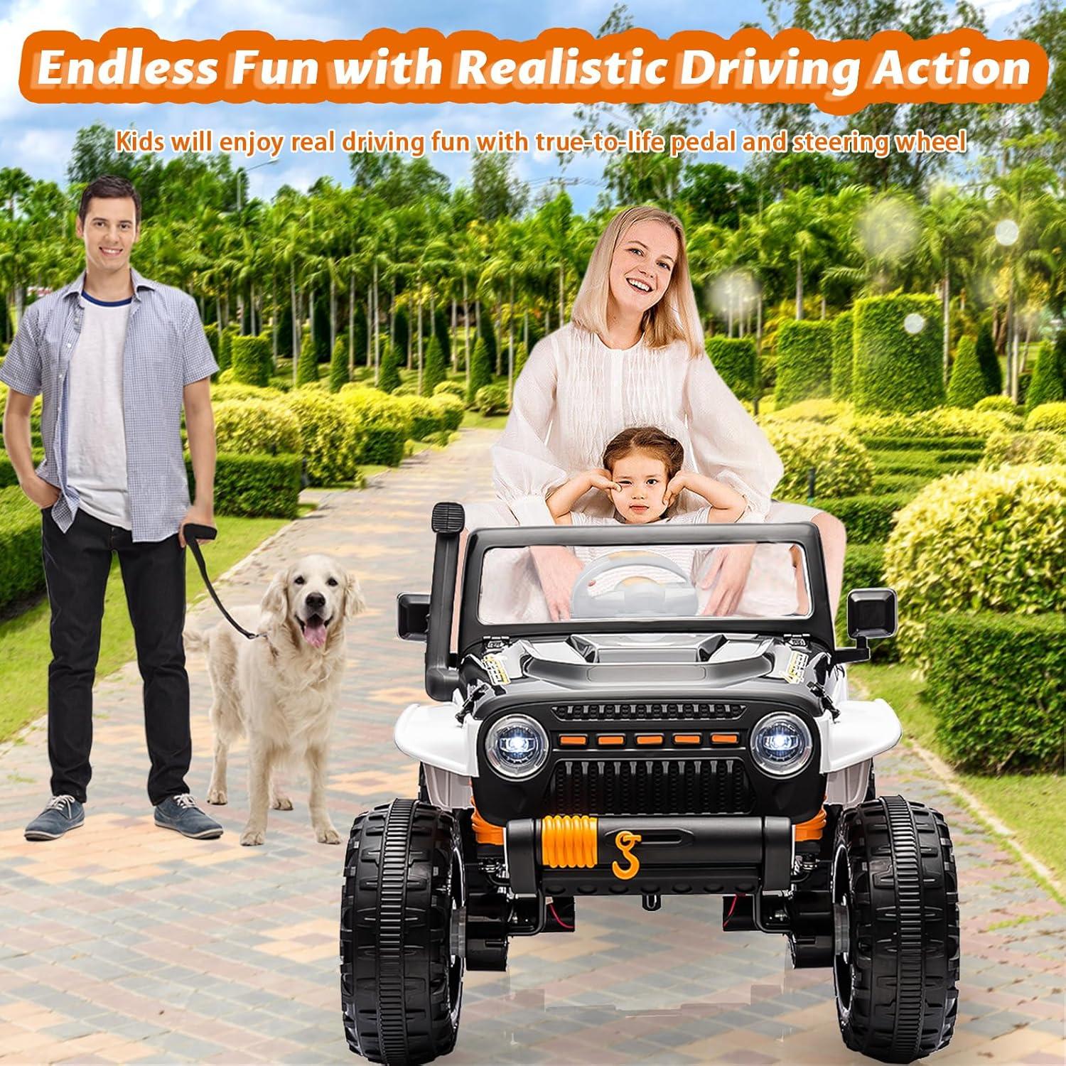 Telyswee Ride on Car for Kids with Parent Remote Control, 24V 4WD Battery Powered Electric Car, 2 Seater Ride On Truck, Kids Electric Vehicle, Suspension, LED Lights