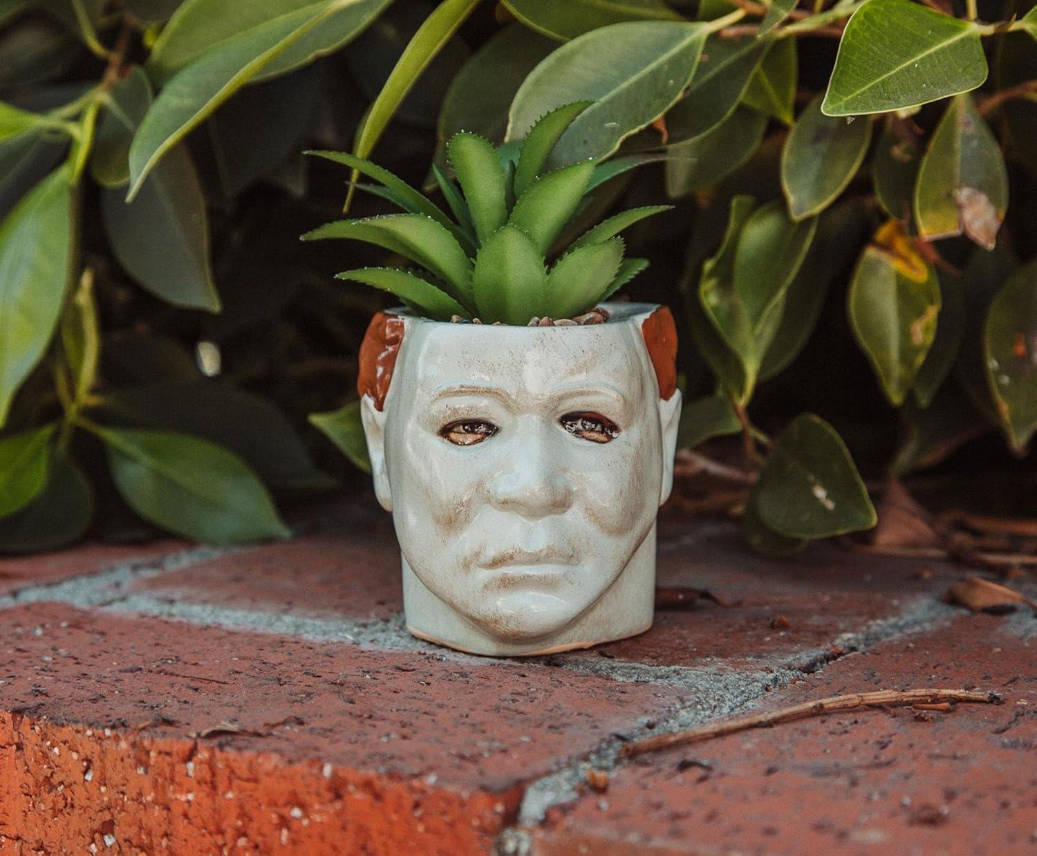 Silver Buffalo Halloween Michael Myers 3-Inch Ceramic Mini Planter With Artificial Succulent