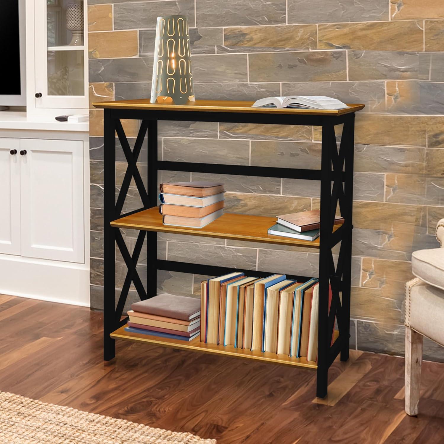 Casual Home Montego 3-Shelf Bookcase, Antique Walnut/Black