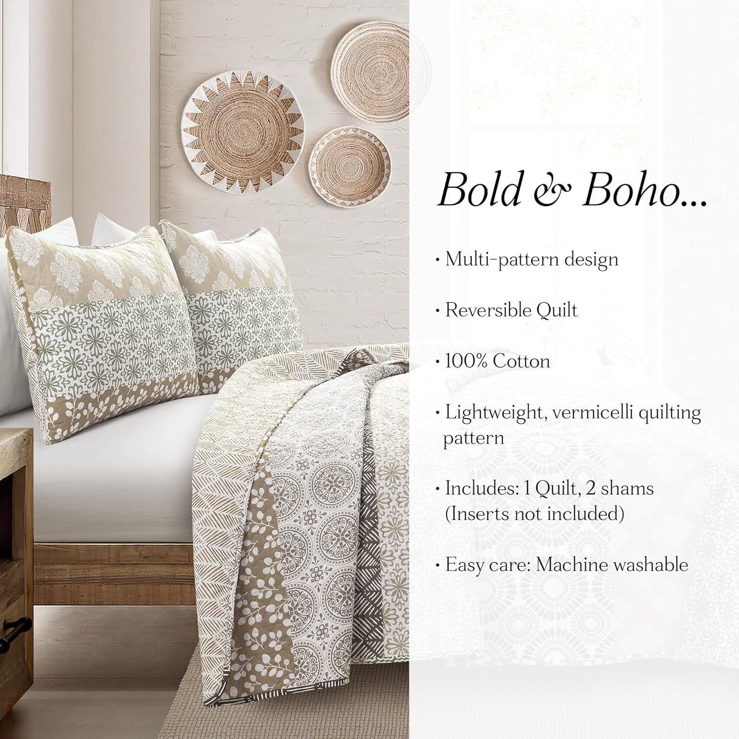 Lush Decor Bohemian 100% Cotton Reversible 3-Piece Quilt Set