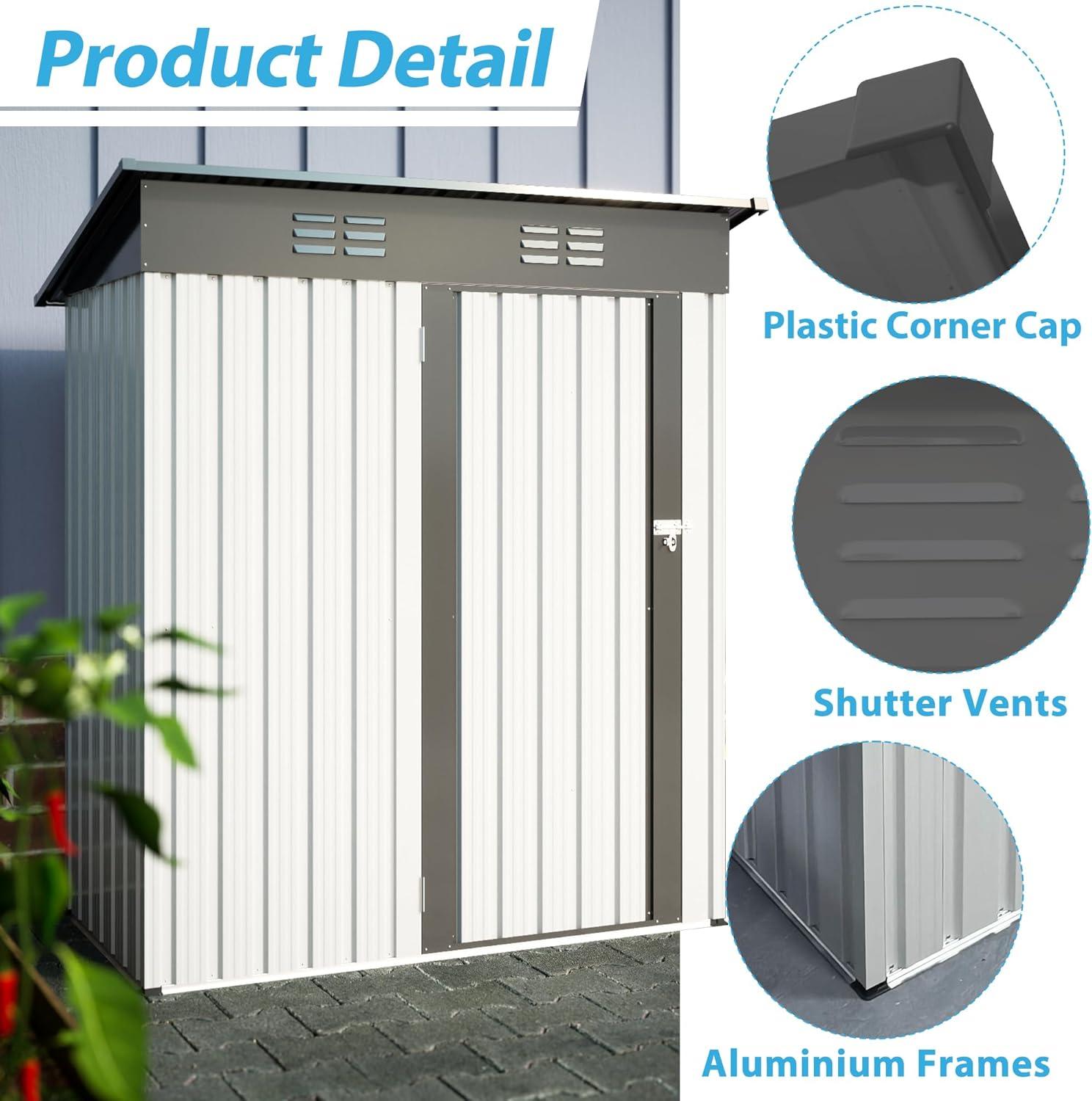 Tookss 5 X 3 Ft Metal Storage Shed, Outdoor Garden Shed with Lockable Doors, Tool Storage Shed House Garage for Home, Garden, Patio, Lawn, Backyard