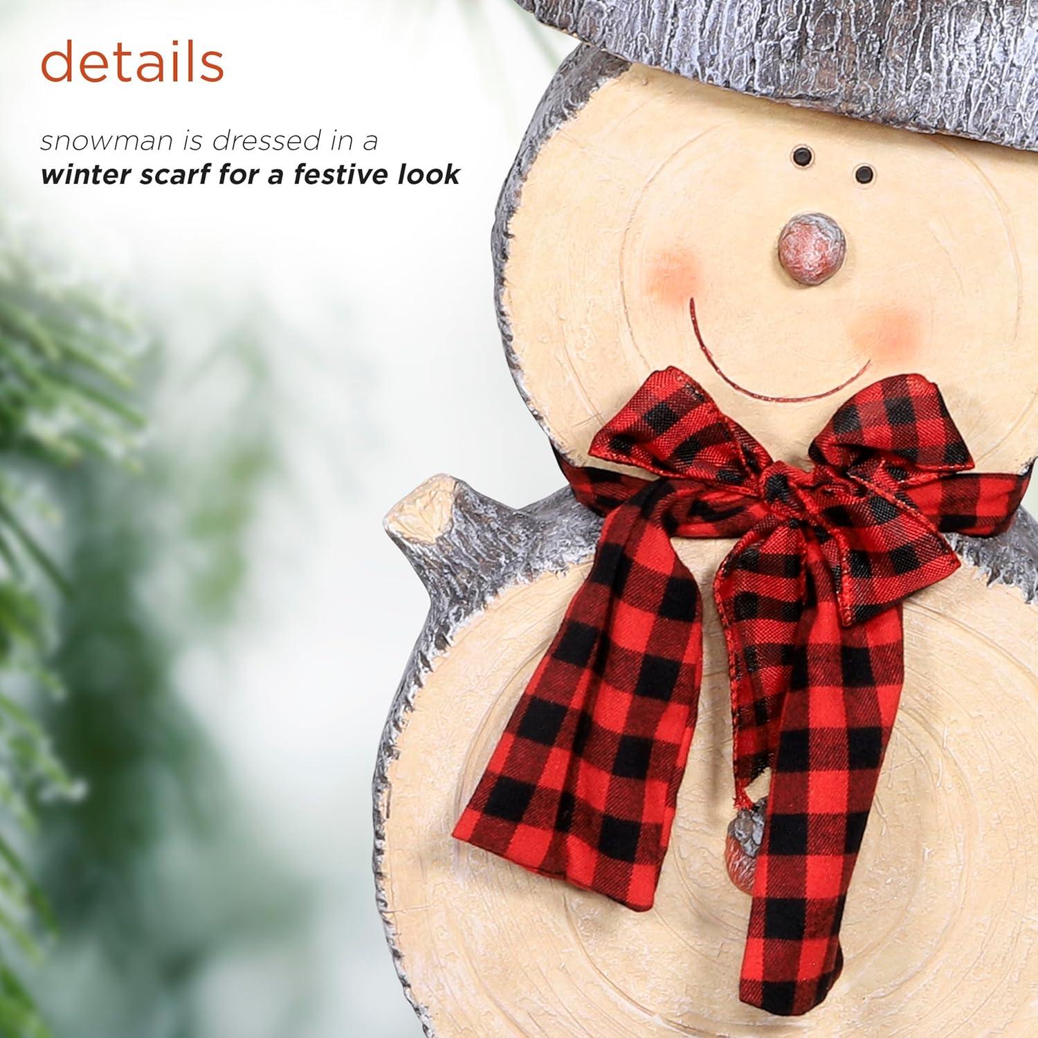 Alpine Corporation 16" x 9" x 38" Wooden Snowman Holiday Statue, Brown/Tan