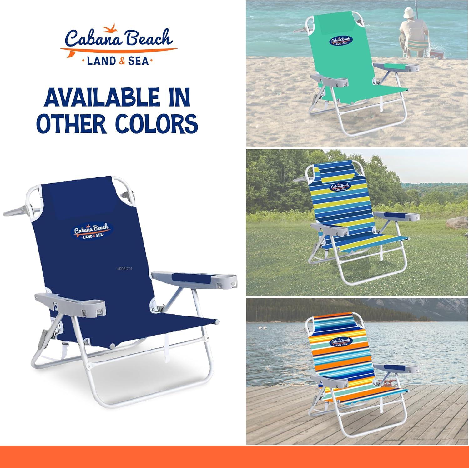 Cabana Beach 5-Position Deluxe Beach Chair, 225lb Capacity, Backpack Straps