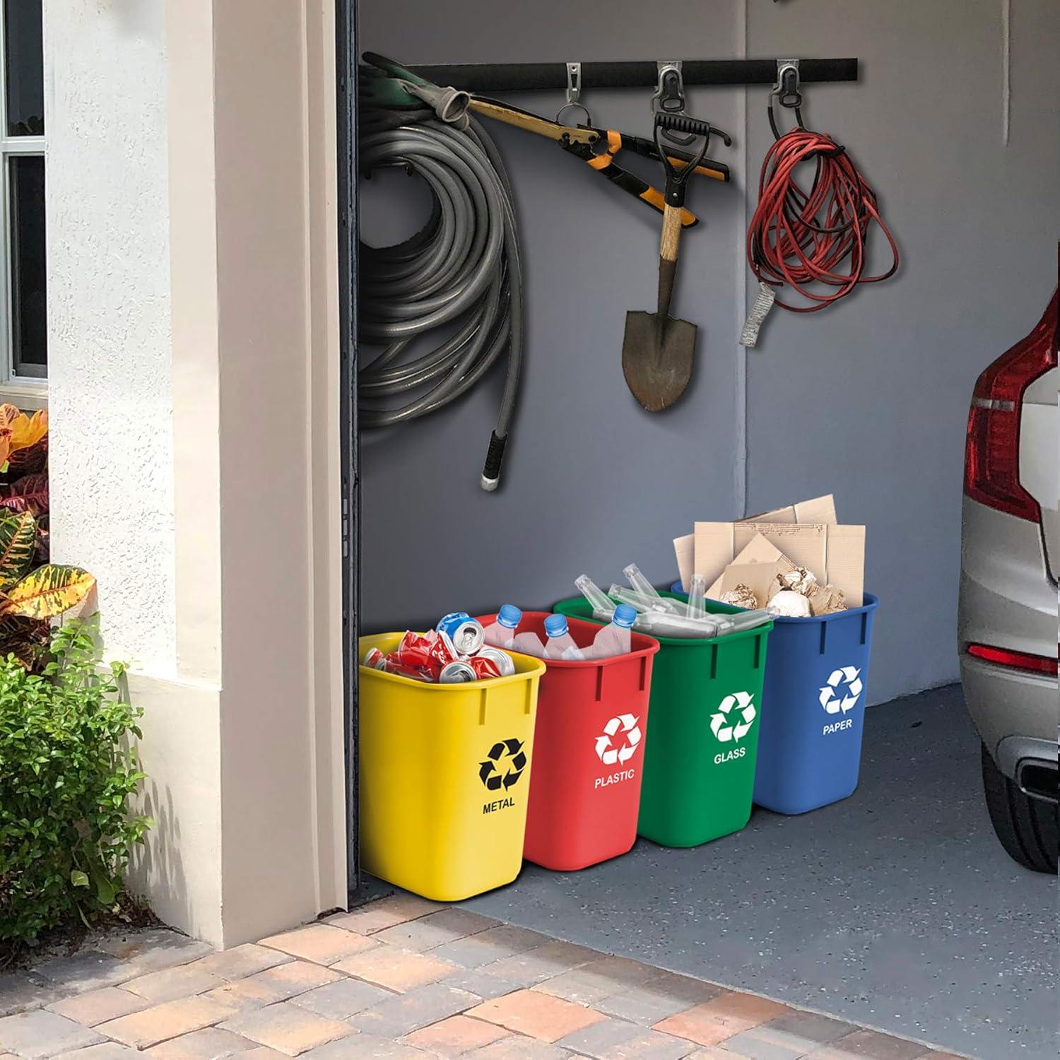 Acrimet Wastebasket Bin for Recycling 13QT (Plastic) (Blue Yellow Red Green) (Set of 4)