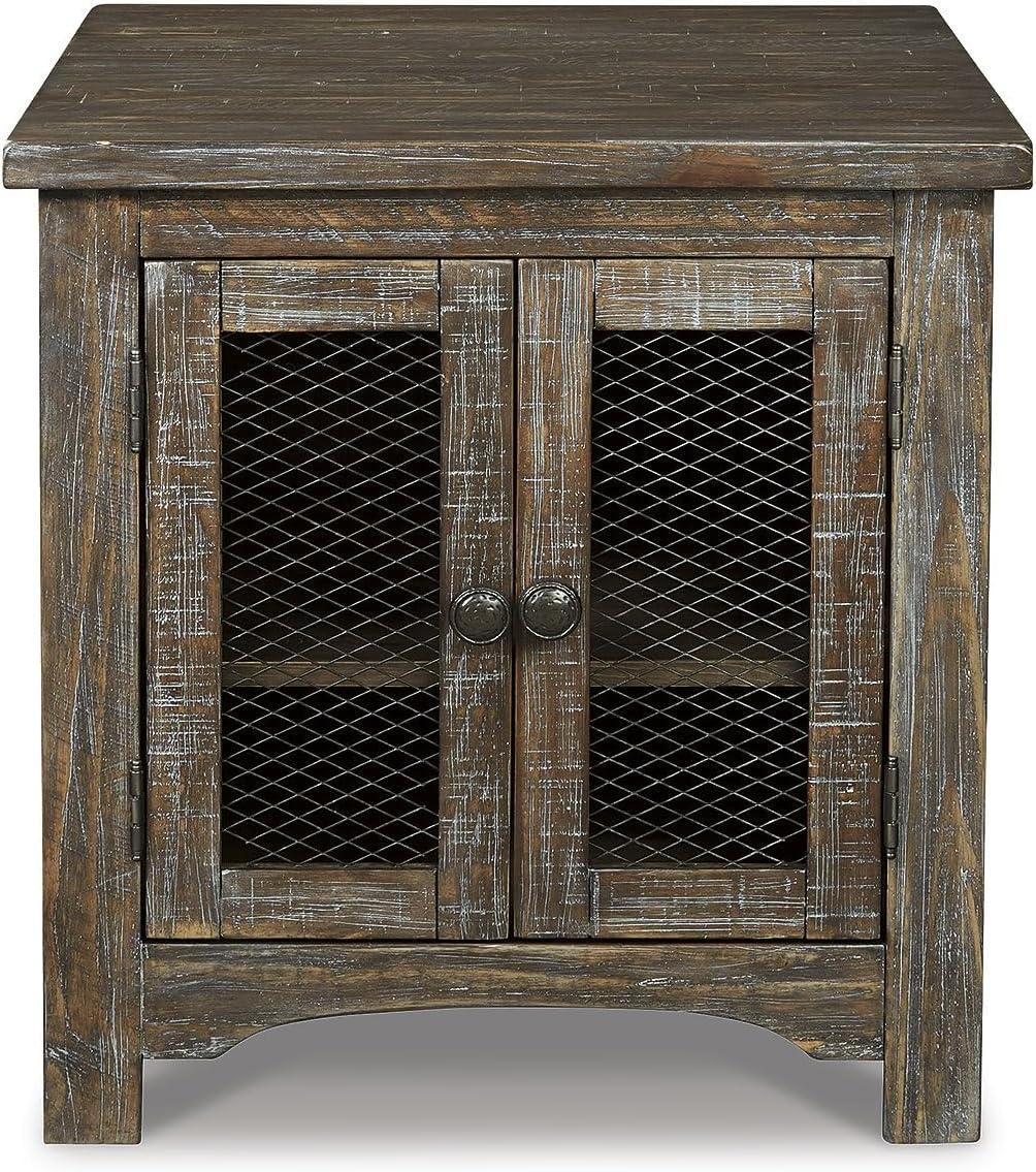 Rustic Brown 24" Rectangular End Table with Wire Mesh Storage