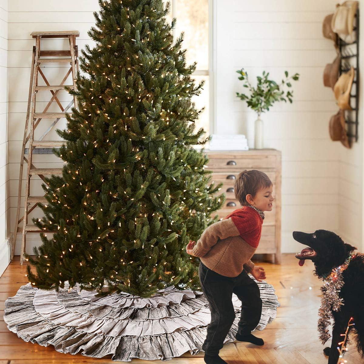 Rustic Burlap 6-Layer Ruffle Christmas Tree Skirt, 48 inches