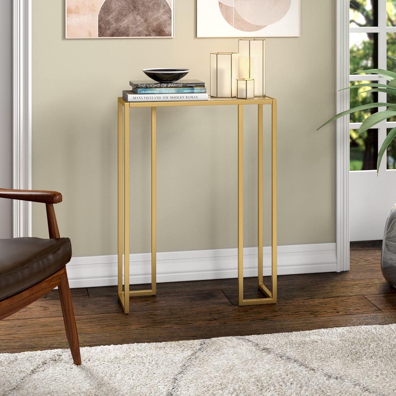 Evelyn&Zoe Oscar 22" Wide Rectangular Console Table, Brass