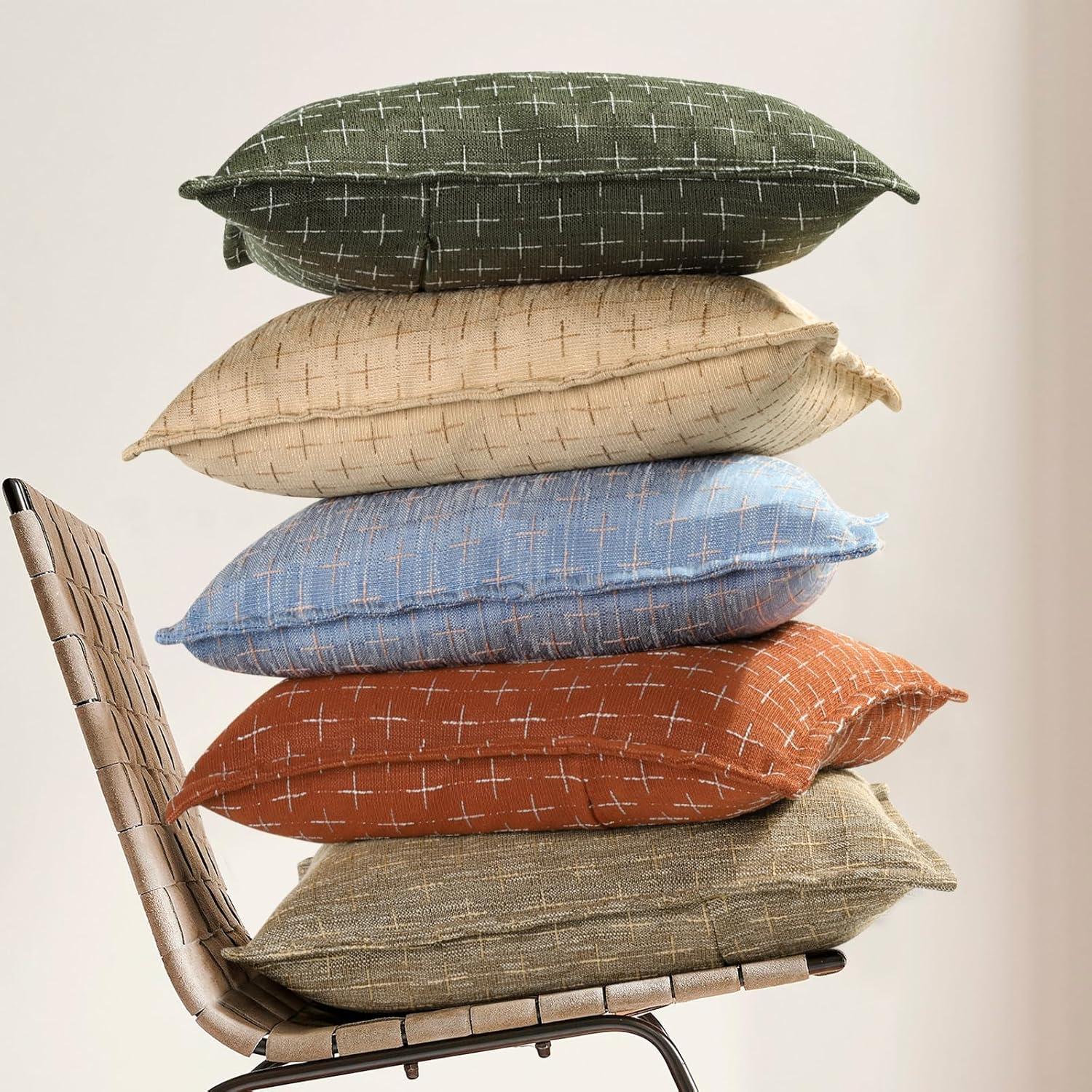 MAGBIX Pillow Covers 18X18 Set Of 2 Soft Polyester Textured Pillow Covers With Stylish Flange Edge Cozy Farmhouse Throw Pillows For Couch Bed Sofa Living Room