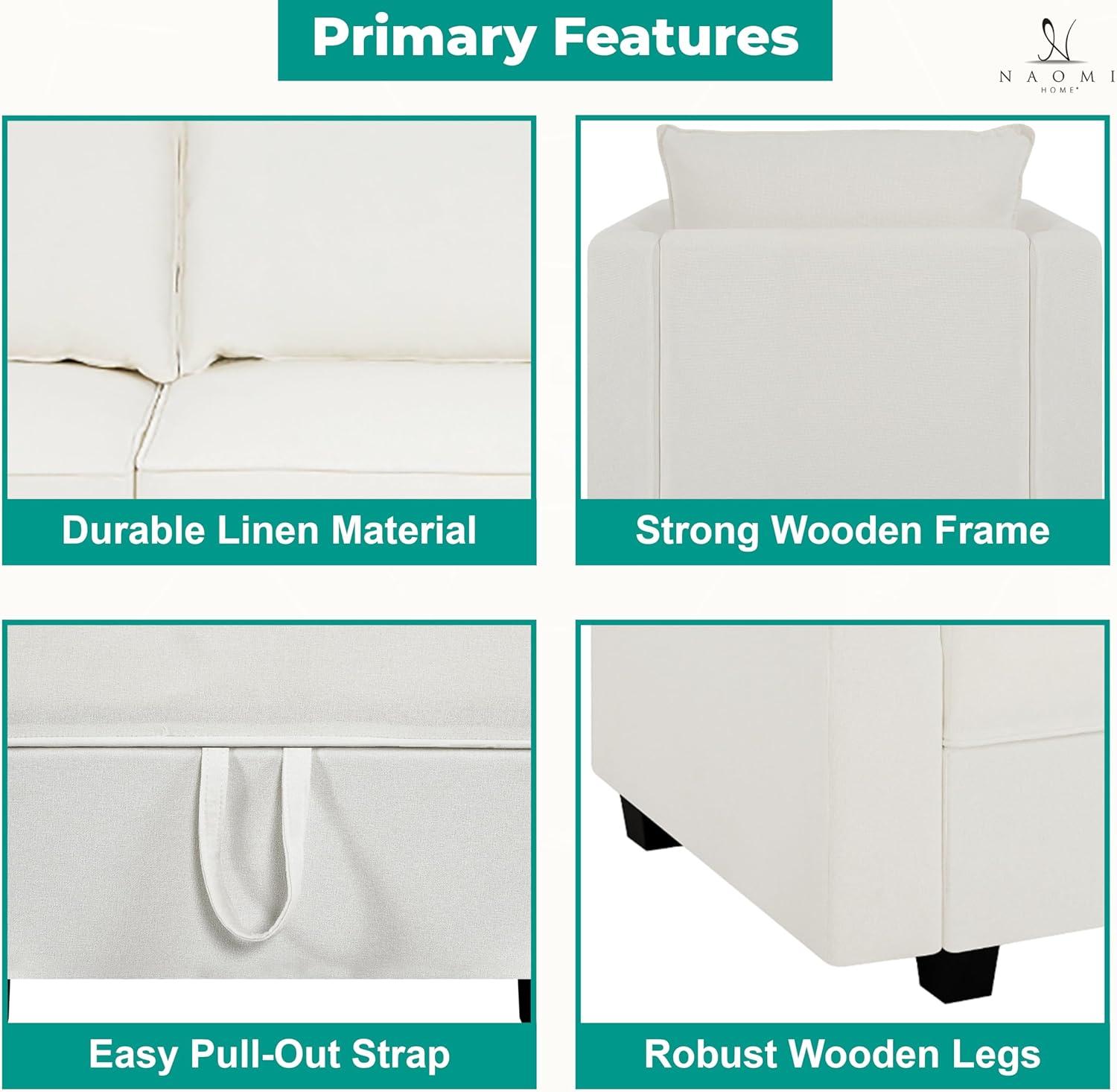 Naomi Home Elizabeth Modern DIY Collection-Fabric:Linen,Finish:White Down,Style:Sofa Set