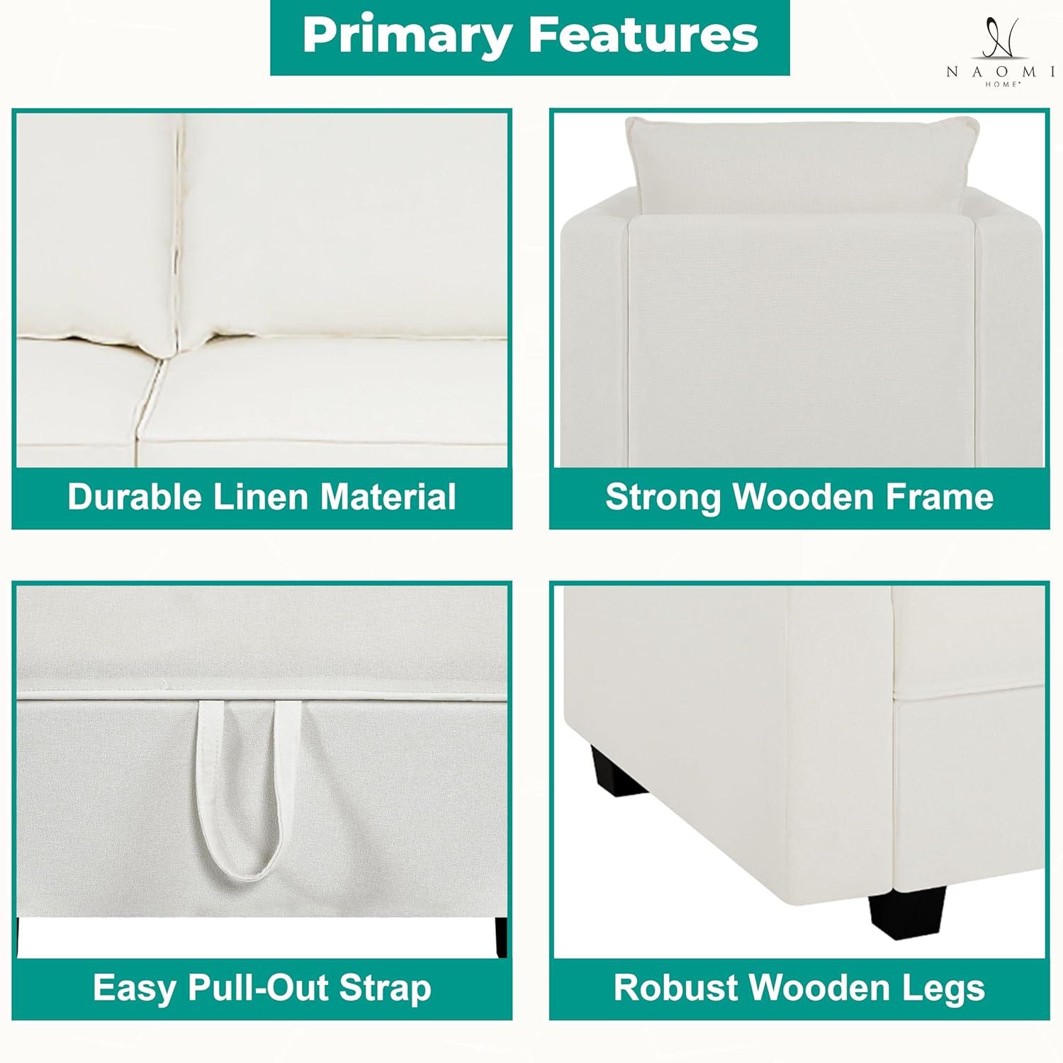 Naomi Home Elizabeth Modern DIY Collection-Fabric:Linen,Finish:White Down,Style:Sofa Set