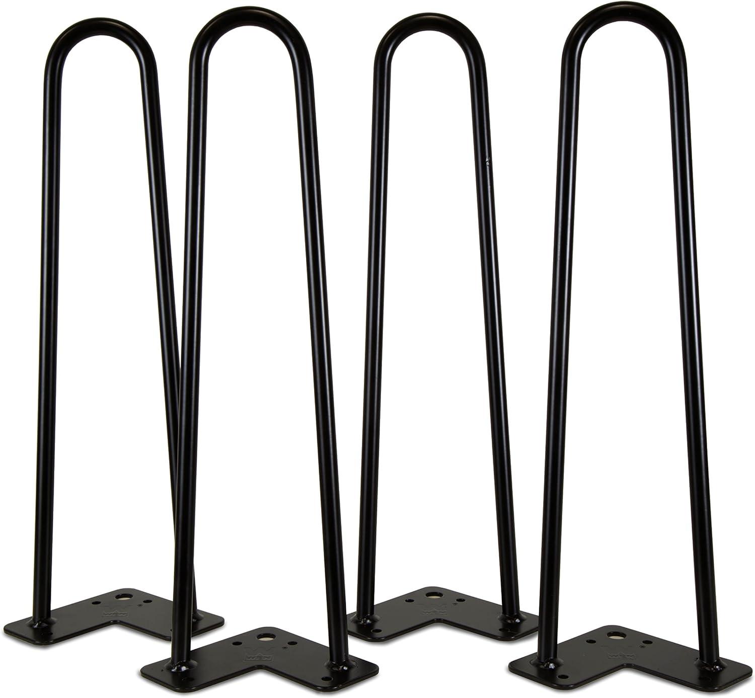 Satin Black 16" Mid-Century Modern Hairpin Steel Table Legs, Set of 4