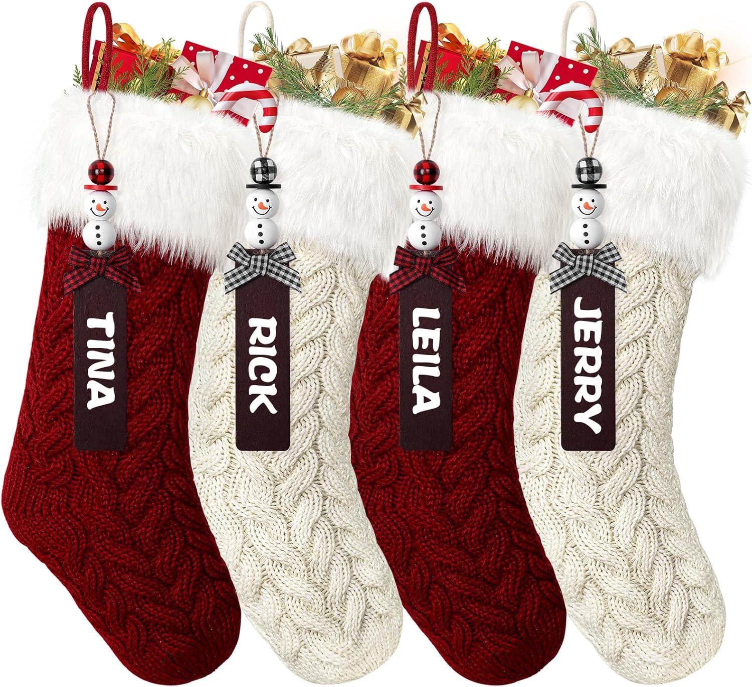 4 Pack 18" Large Knit Christmas Stockings with Name Tags