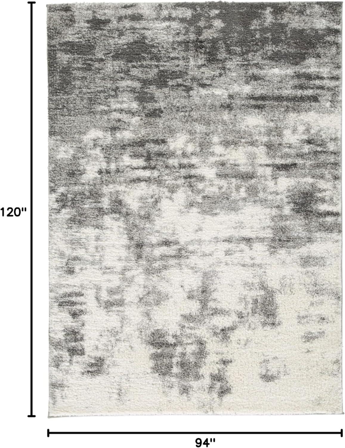 Gray and Cream Abstract Shag 8' x 10' Rug