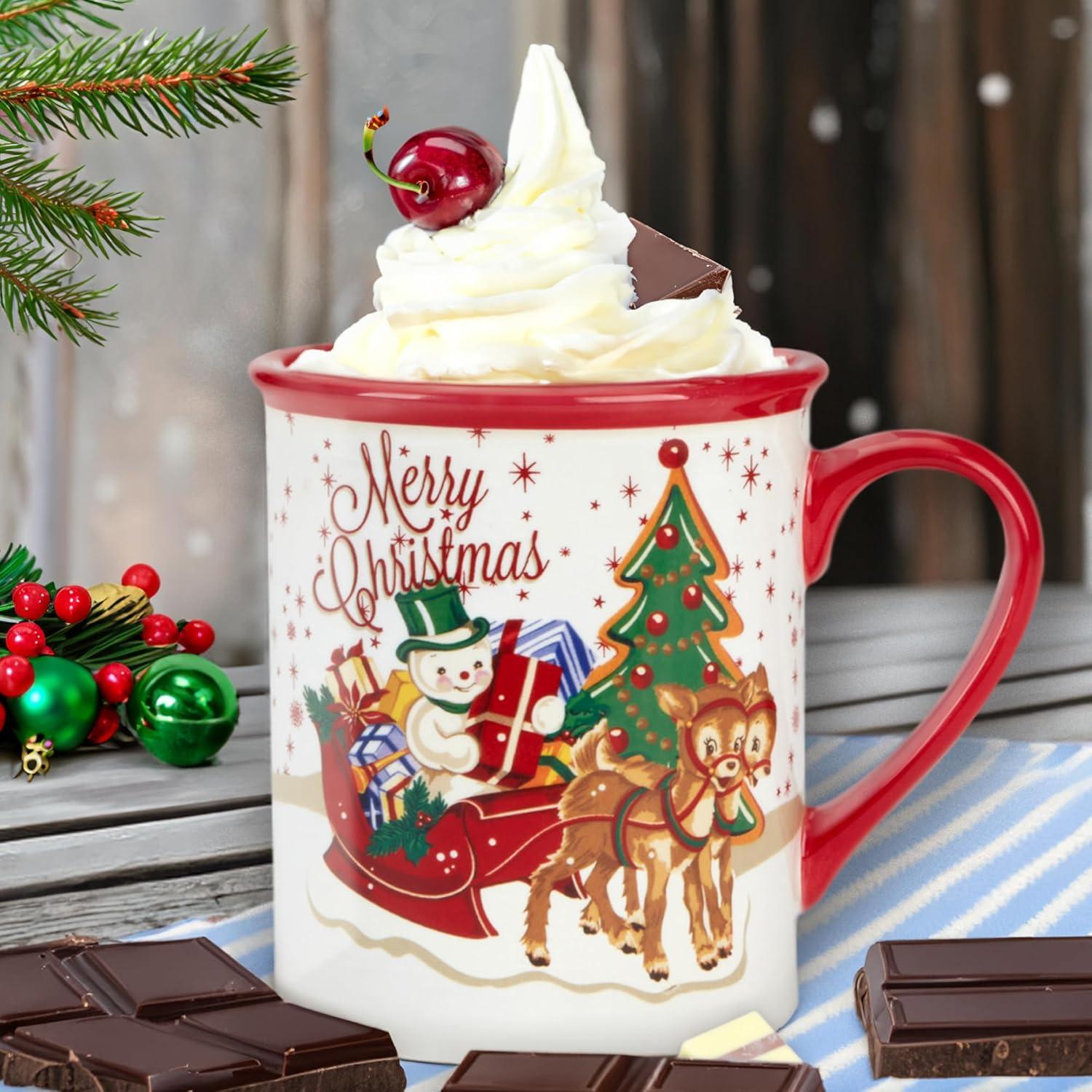 Santa's Retro Christmas Ceramic Red 18oz Mug Set