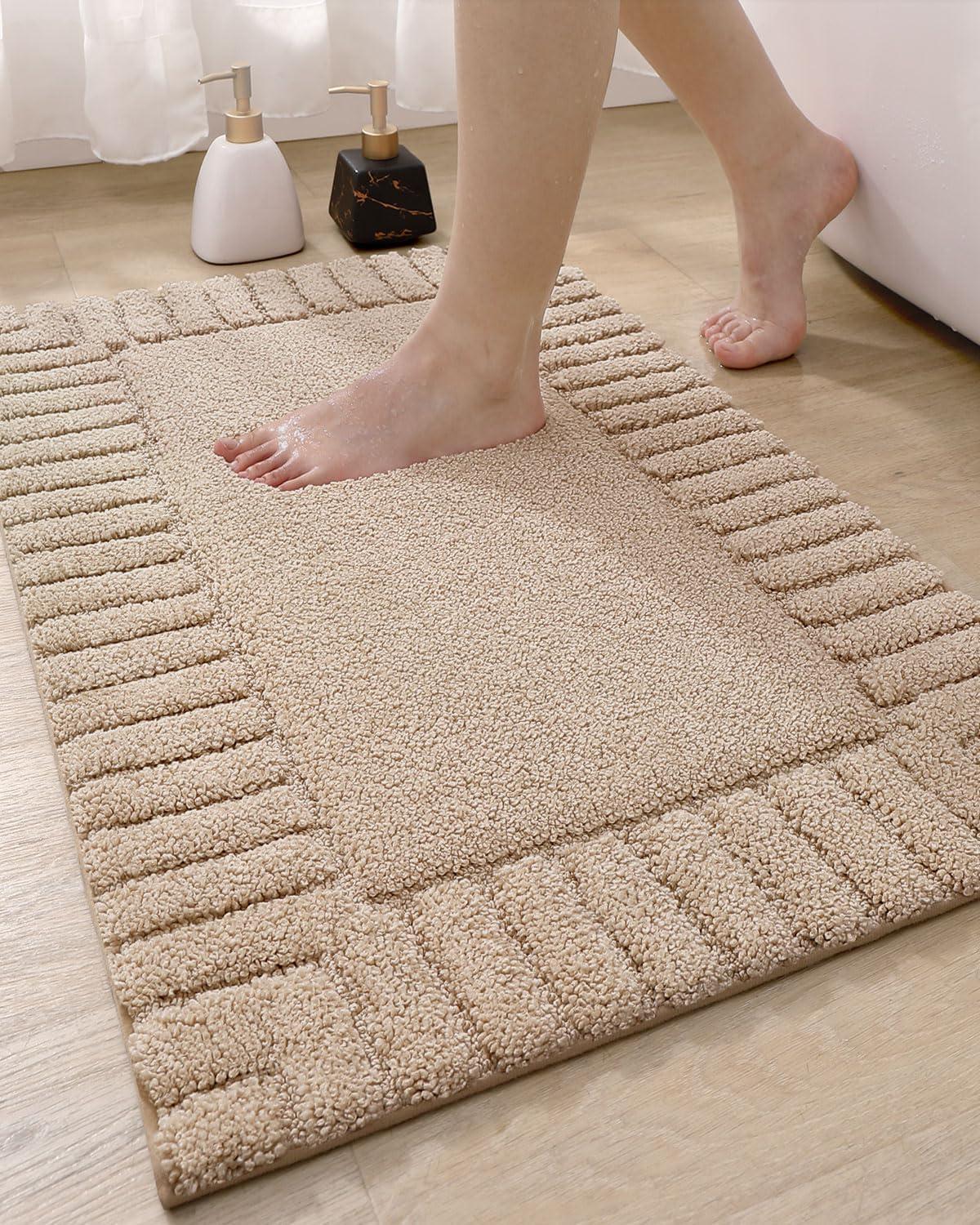 Smiry Microfiber Bathroom Rugs, 16"x24" Soft and Absorbent Bath Rugs, Non-Slip Machine Wash bath mats, Beige