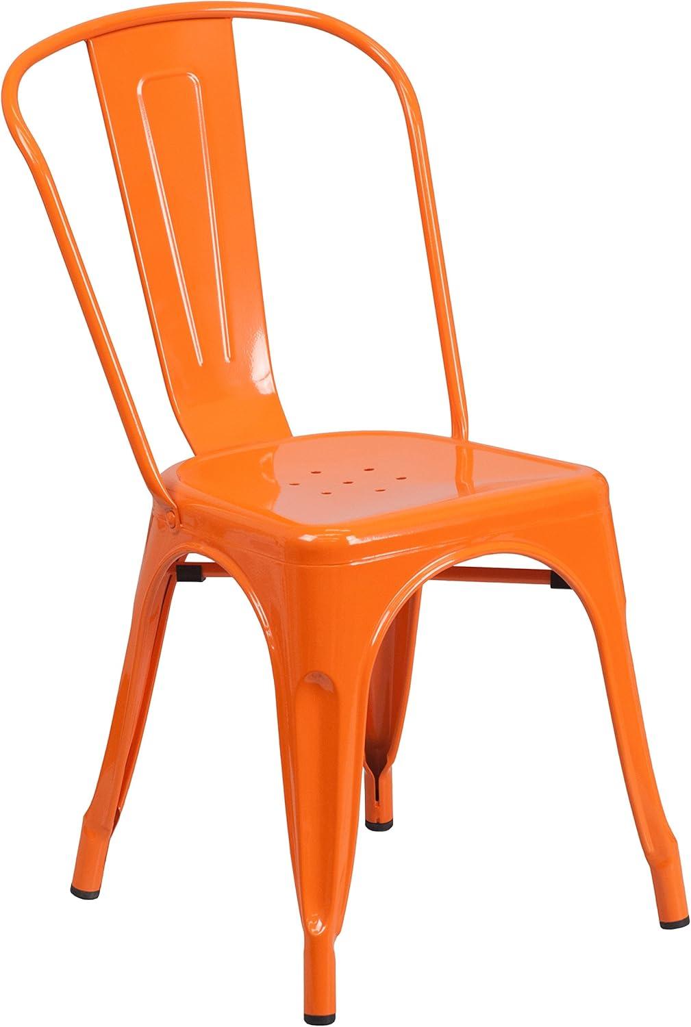 Emma + Oliver Orange Metal Stackable Indoor-Outdoor Dining Chair