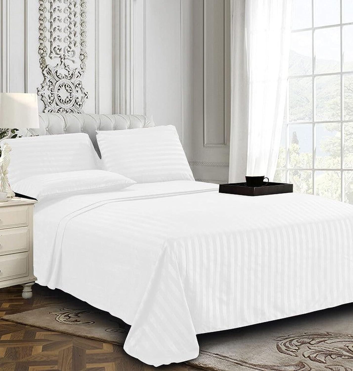 1500 Thread Count 6-Piece Damask Stripe Bed Sheet Set Queen White