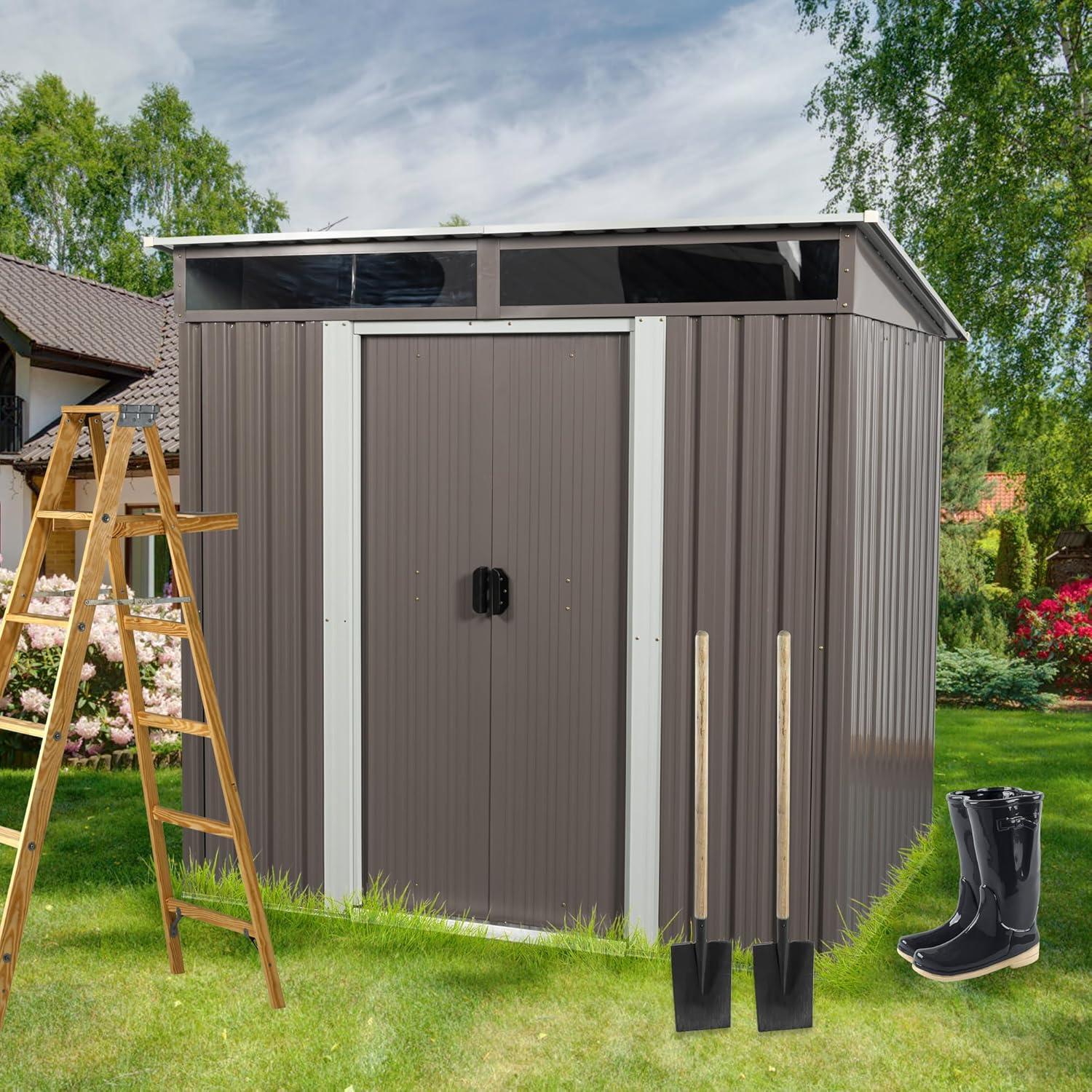 Kadyn Heavy Duty Storage House,Tool Shed Storage House, 6ft x 5ft Outdoor Metal Storage Transparent plate